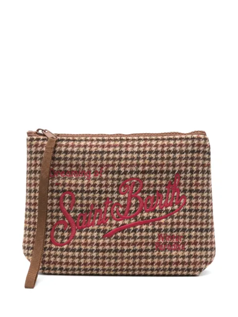 MC2 Saint Barth Aline wool blend pochette with houndstooth pattern and logo embroidery