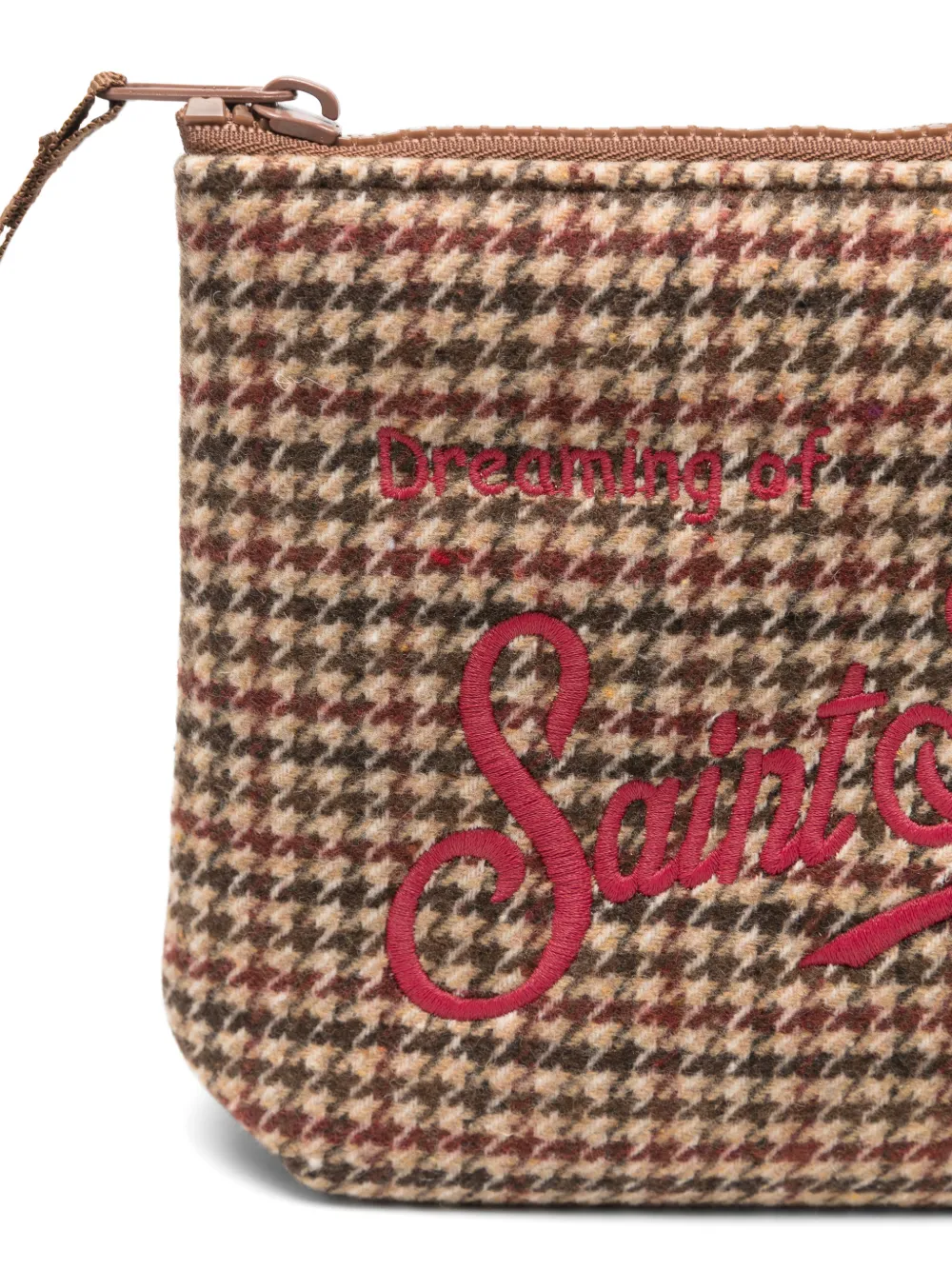 MC2 Saint Barth Aline clutch met pied-de-poule print en borduurwerk Beige
