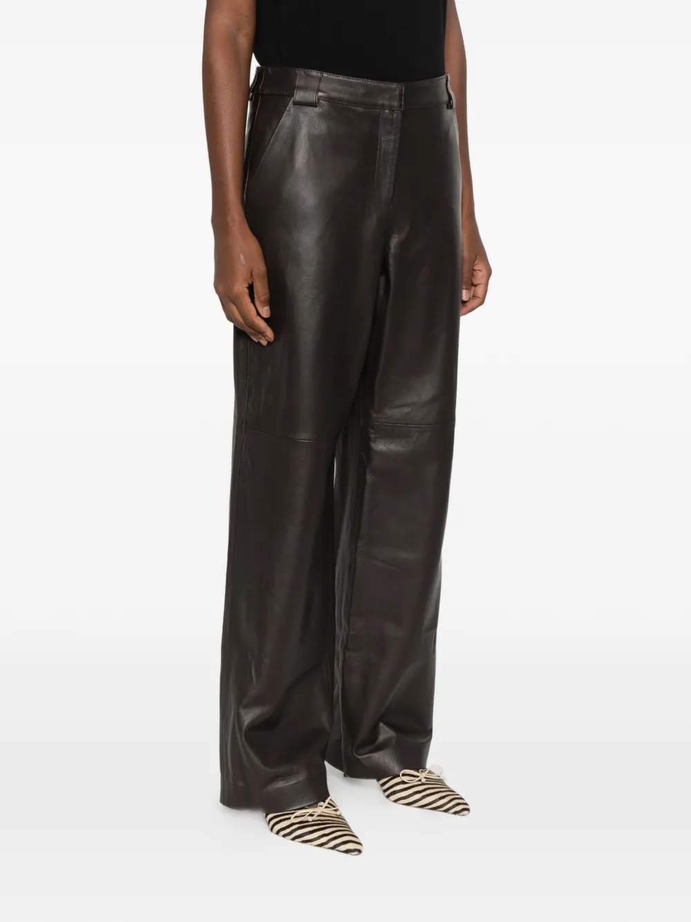 Liviana Conti leather straight-leg trousers Bruin