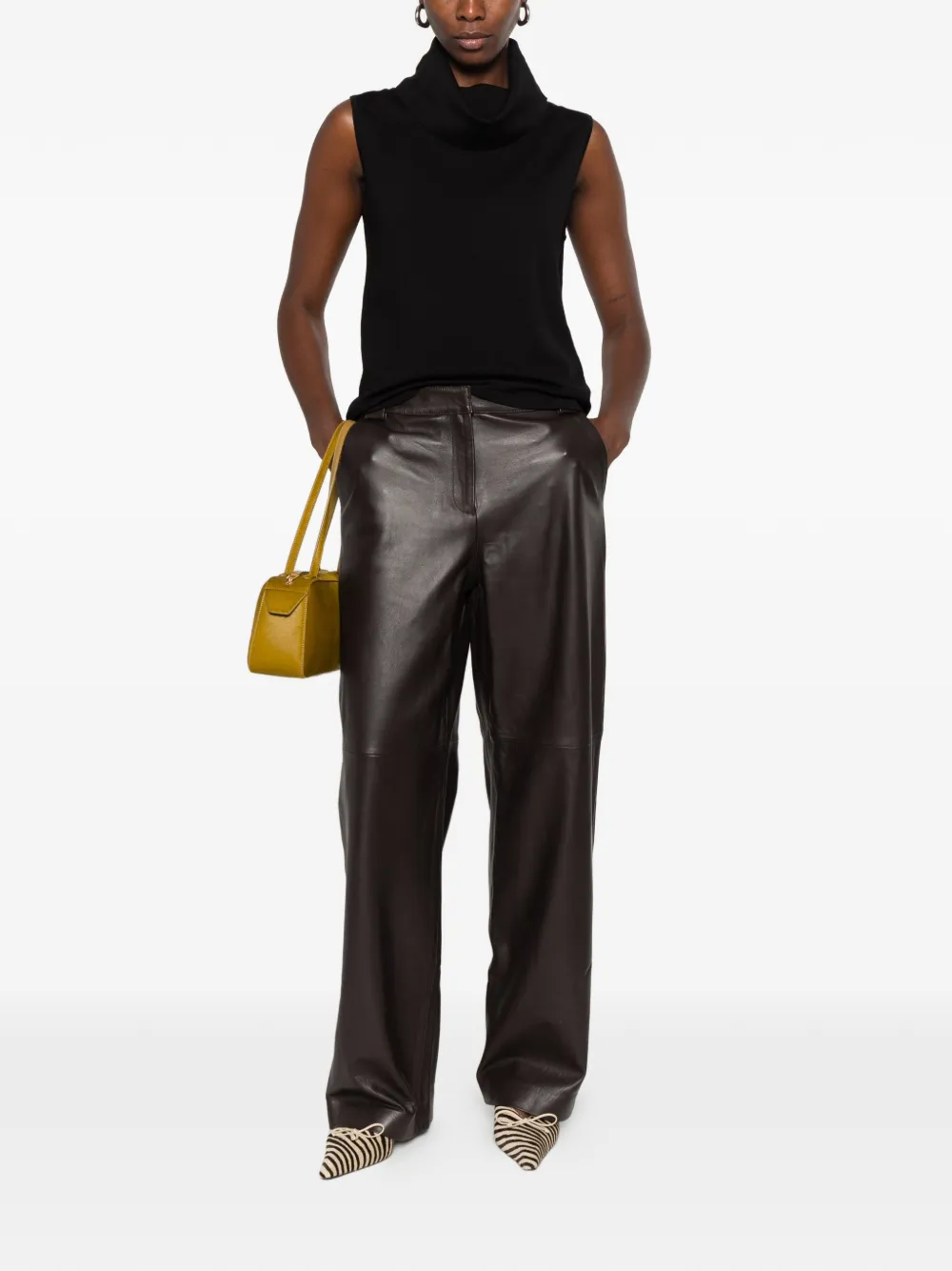 Liviana Conti leather straight-leg trousers Bruin
