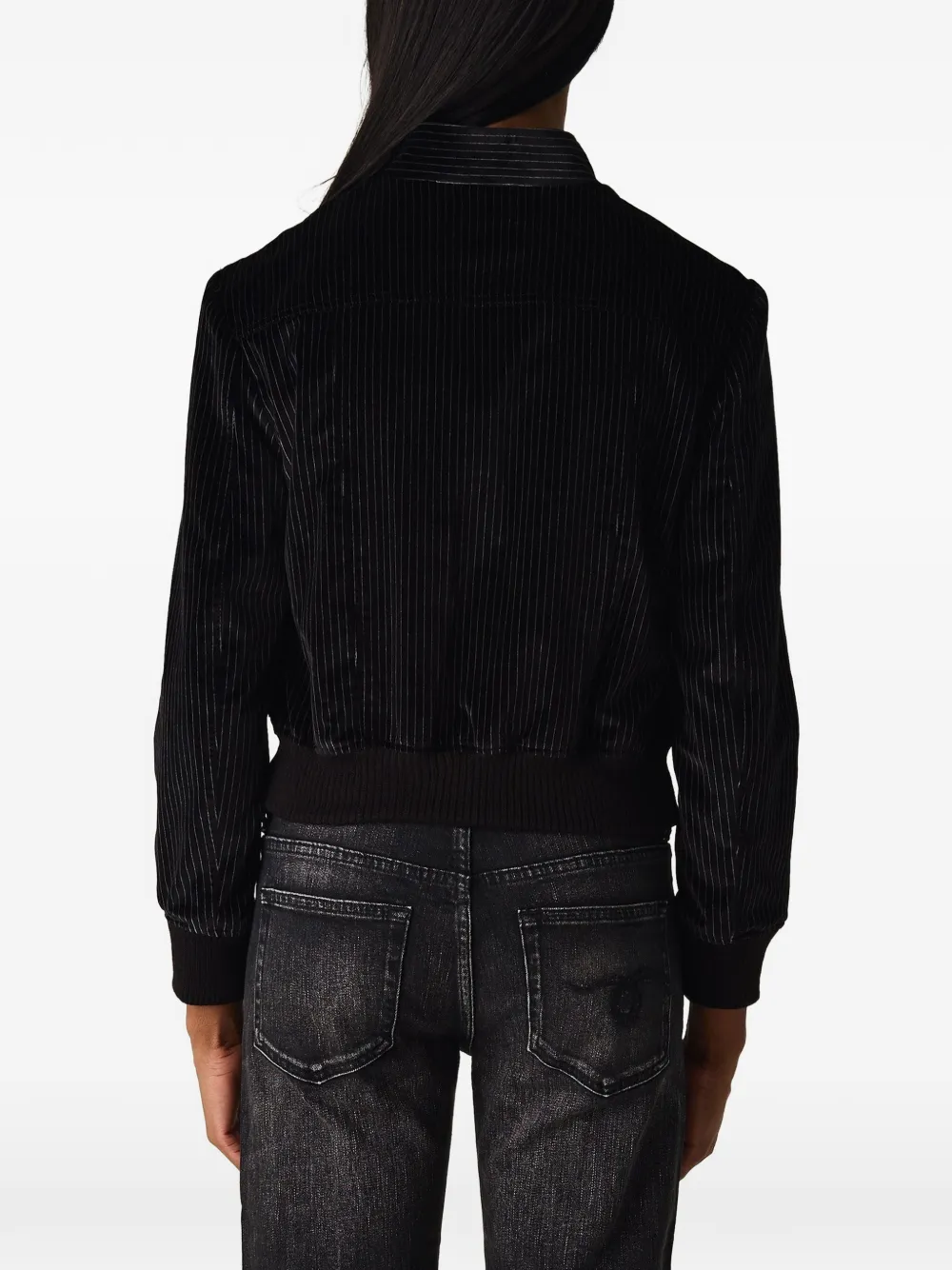 R13 pinstripe-pattern stand-collar jacket Zwart