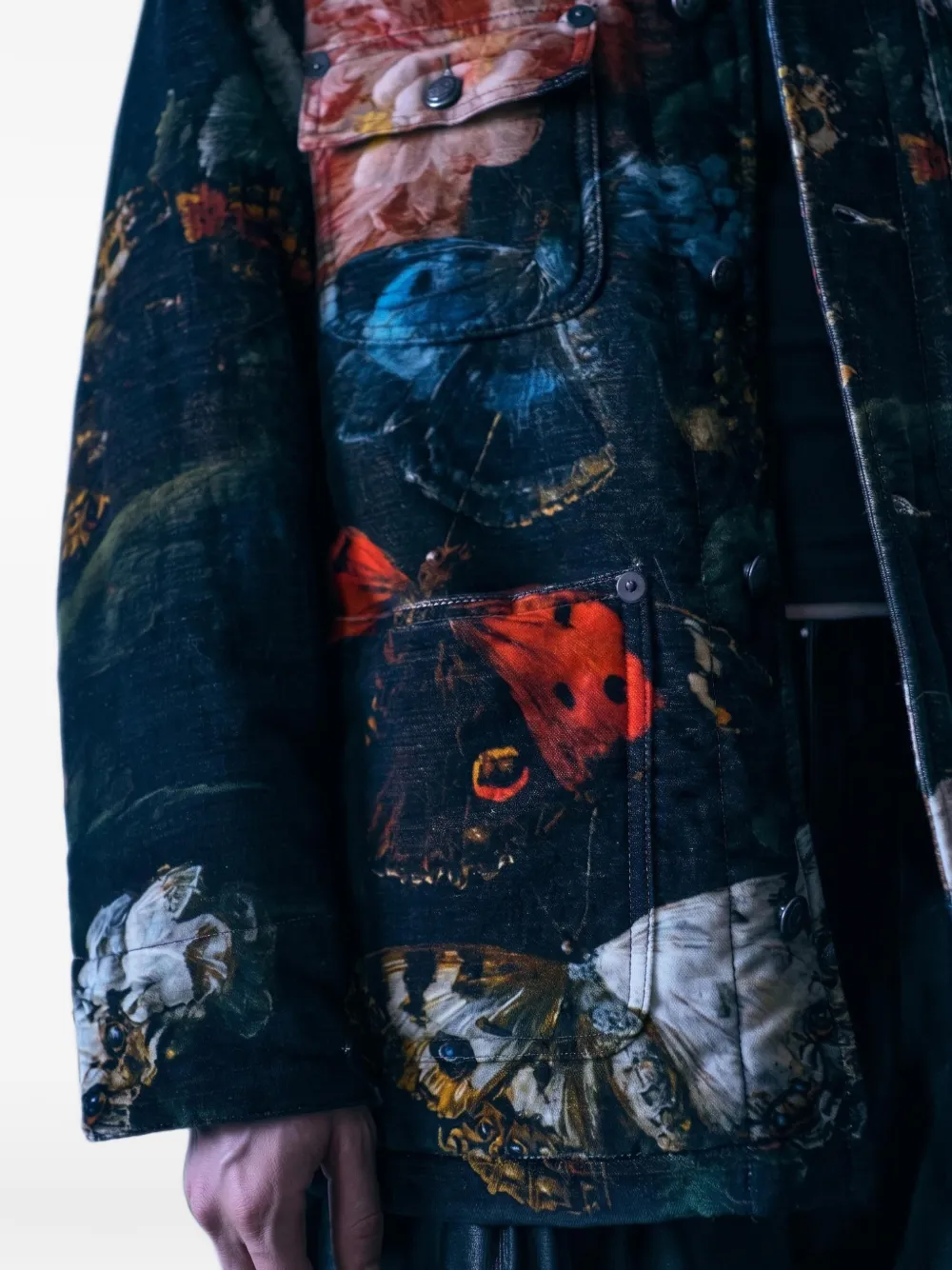 R13 Jack met bloemen- en vlinderprint Zwart