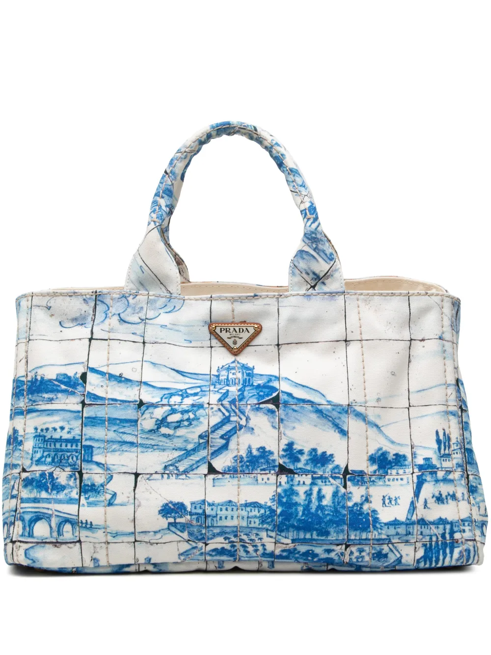 Prada Pre-Owned 2013-2026 Large Canvas Canapa Azulejos satchel - Blu