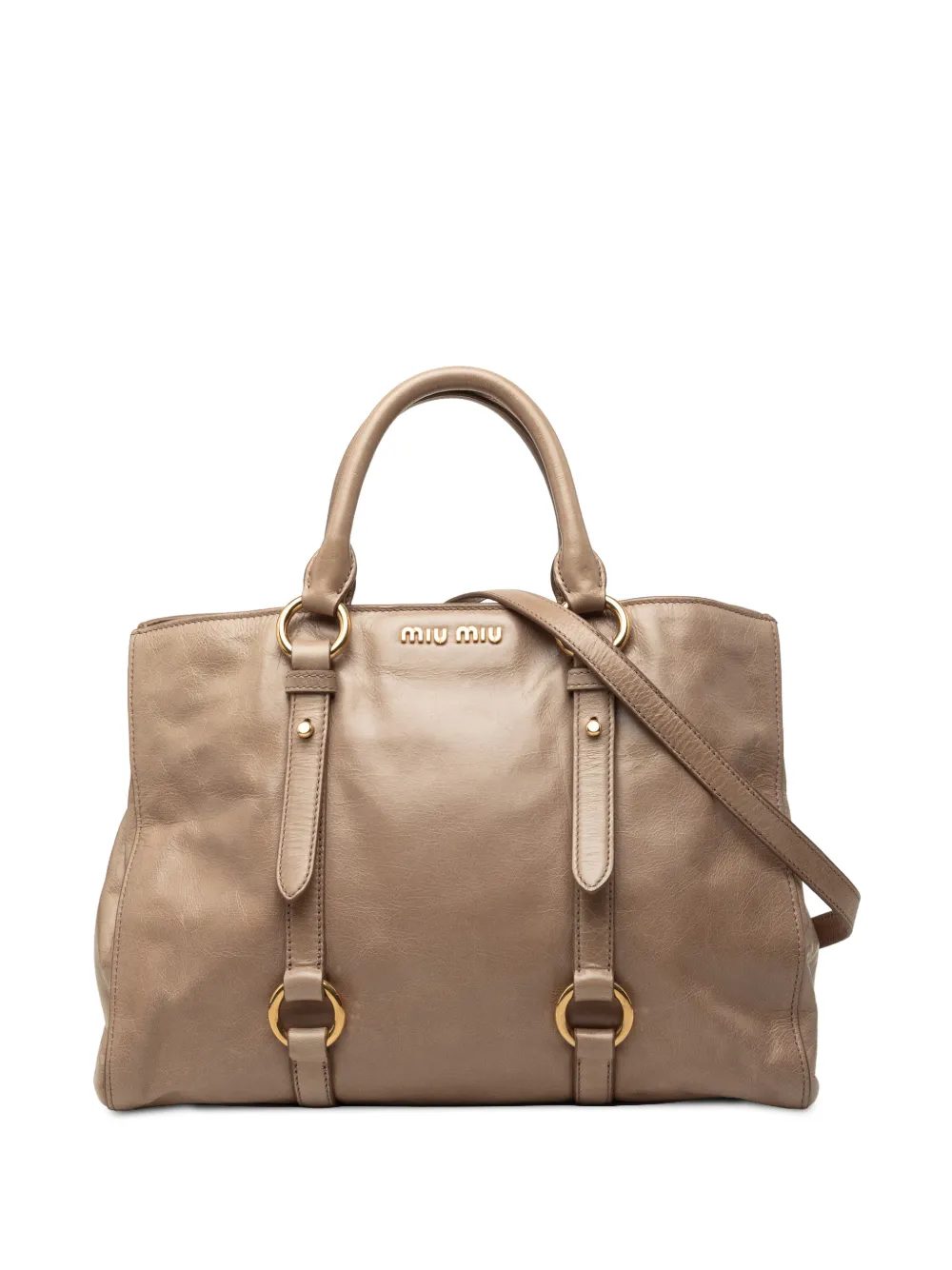 Pre-owned Miu Miu 2010-2026 Vitello Shine Satchel In Neutrals