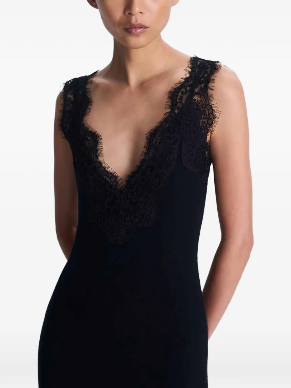 SIMKHAI lace-trim cashmere midi dress Zwart
