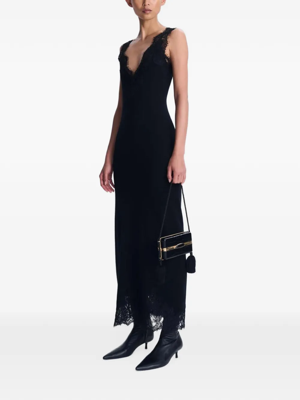 SIMKHAI lace-trim cashmere midi dress Zwart