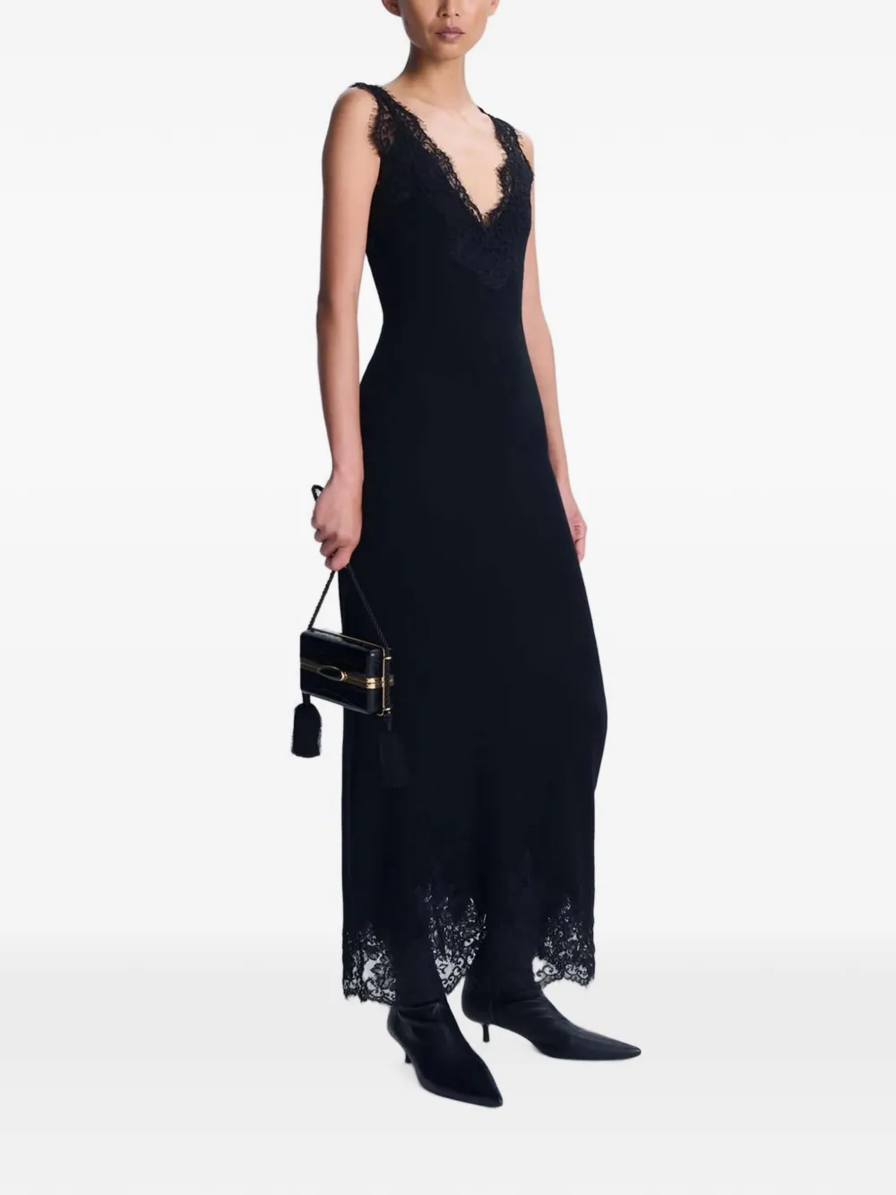 SIMKHAI lace-trim cashmere midi dress Zwart