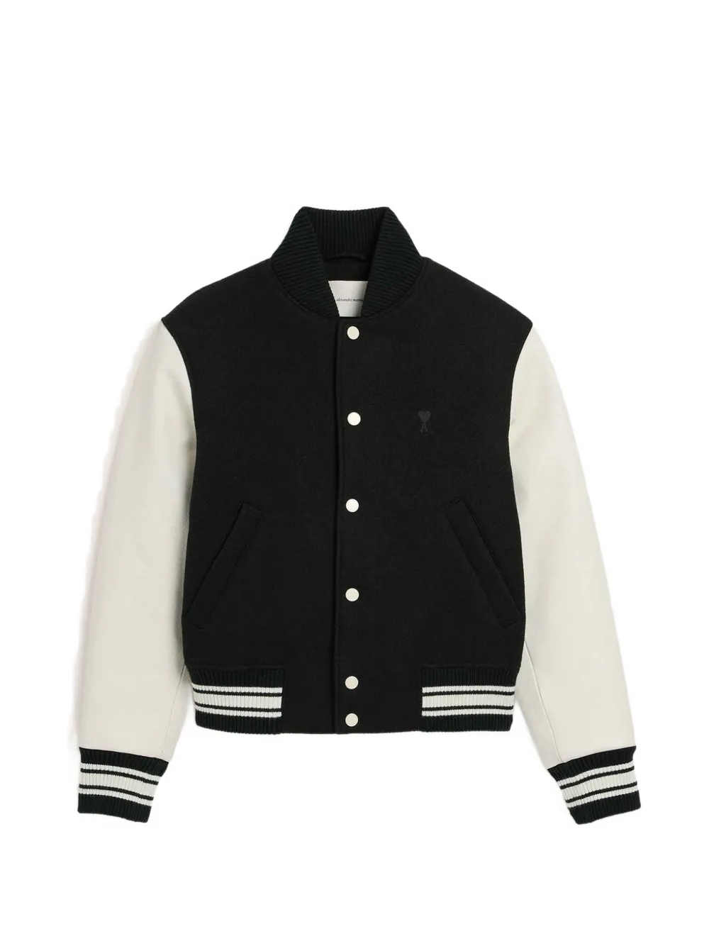 AMI Paris black wool and leather padded teddy jacket with Ami Paris-embroidery