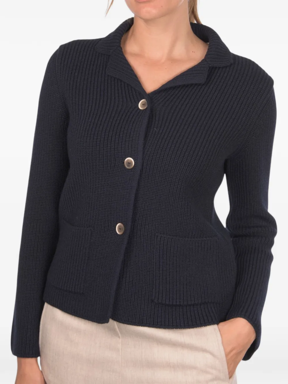 Gran Sasso Ribgebreid vest met parel Blauw