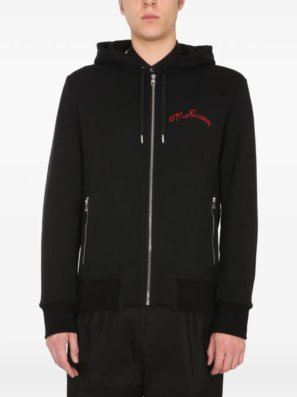 Alexander McQueen logo-embroidered zip-up hoodie - Nero
