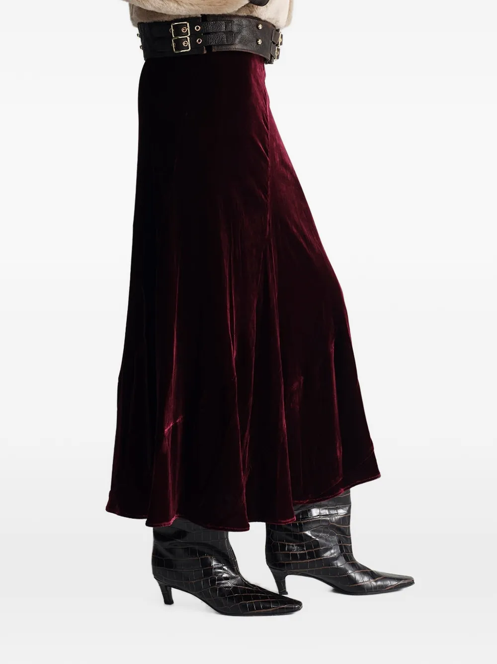 Cara Sanvi velvet midi skirt Rood
