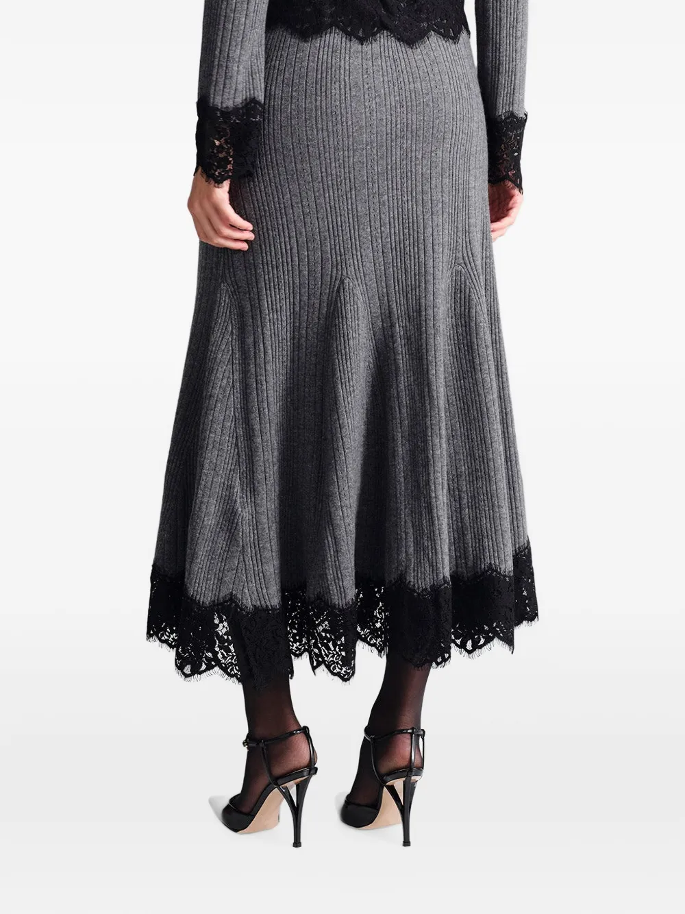 Cara Parisa lace-trim midi skirt Grijs