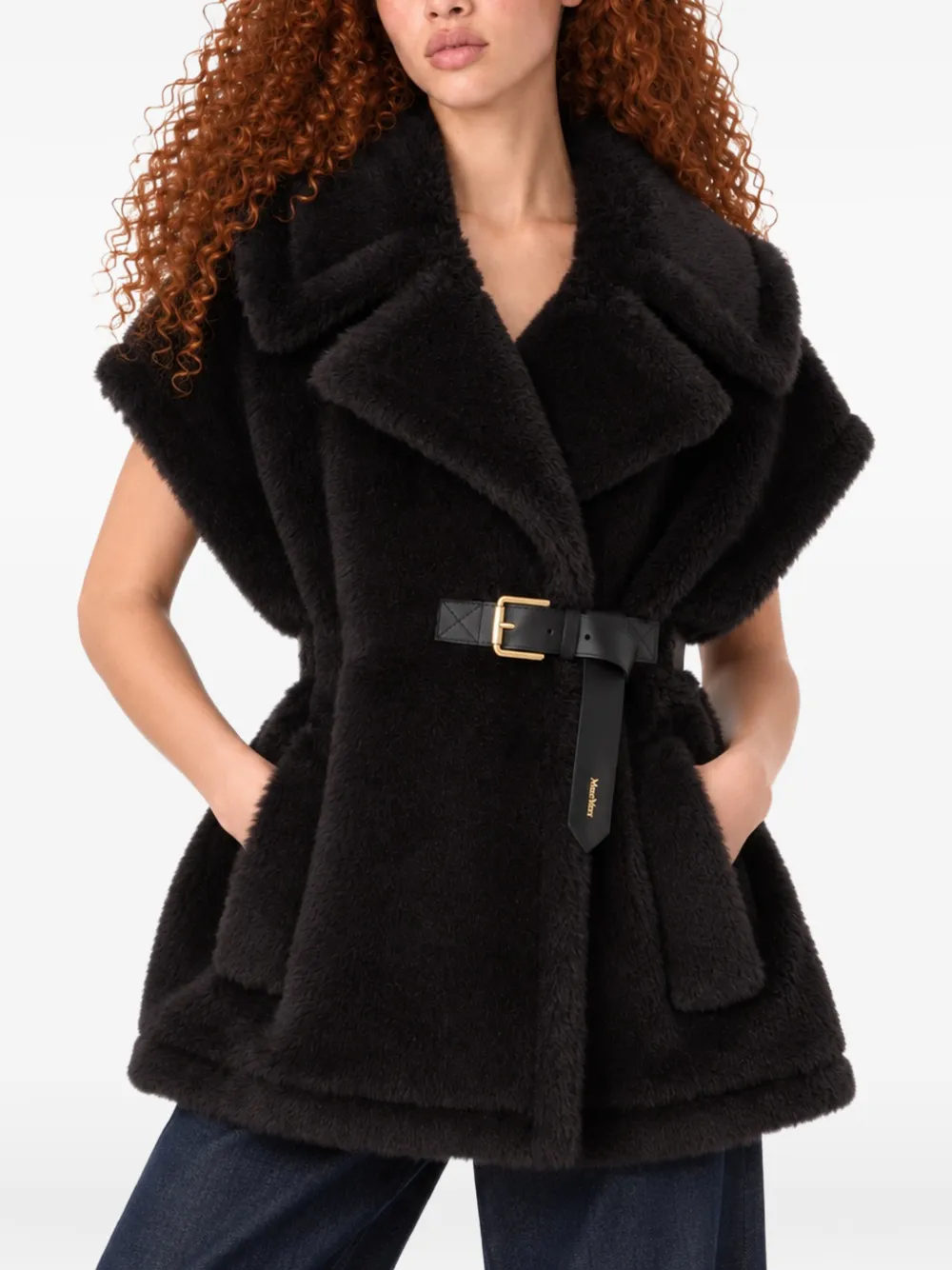 Max Mara belted faux-fur gilet Zwart
