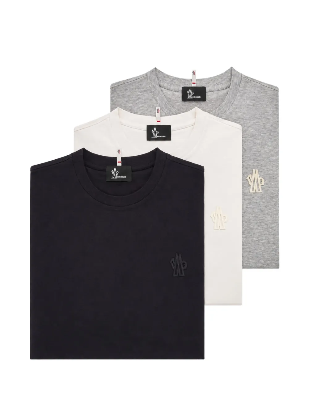 Moncler Grenoble Drie T-shirts met logo-patch en korte mouwen Zwart