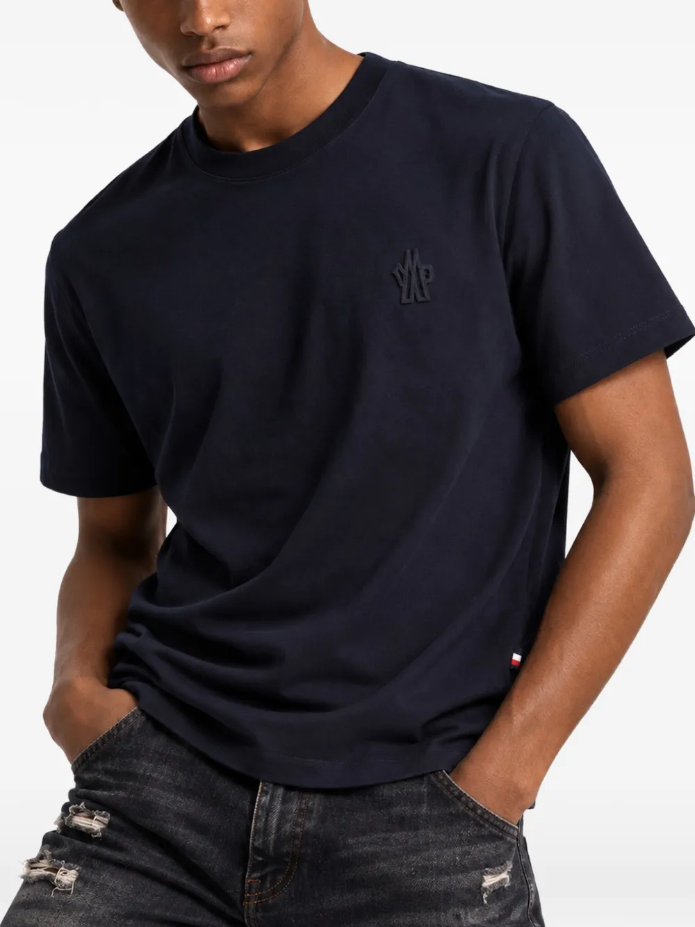 Moncler Grenoble Drie T-shirts met logo-patch en korte mouwen Zwart