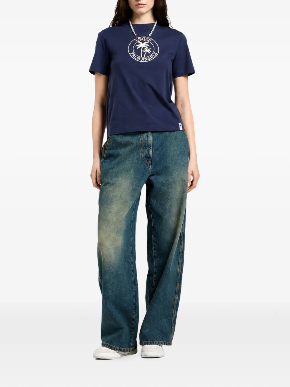Palm Angels logo-print T-shirt Blauw