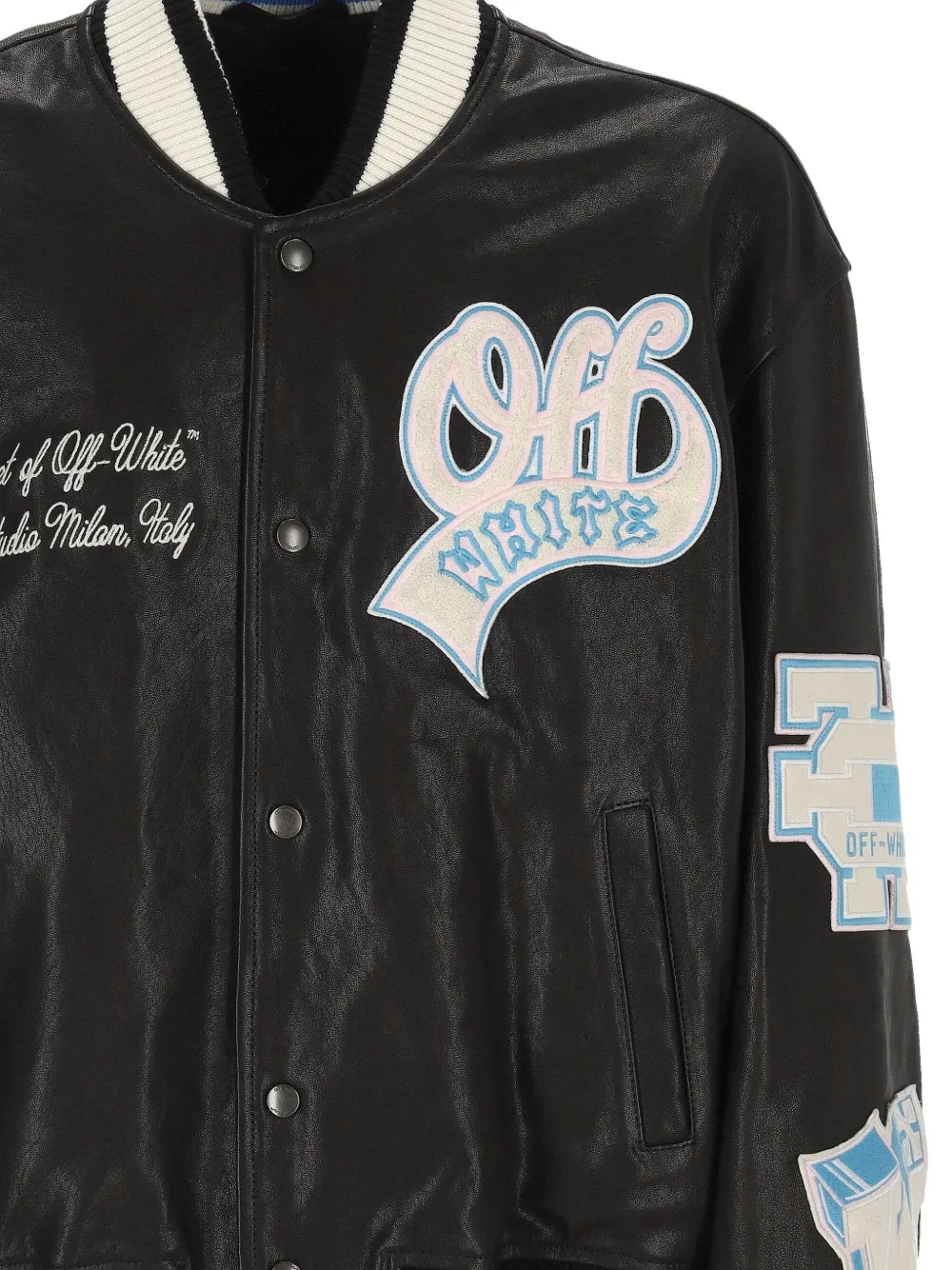 Off-White Leren bomberjack met patch-detail Zwart