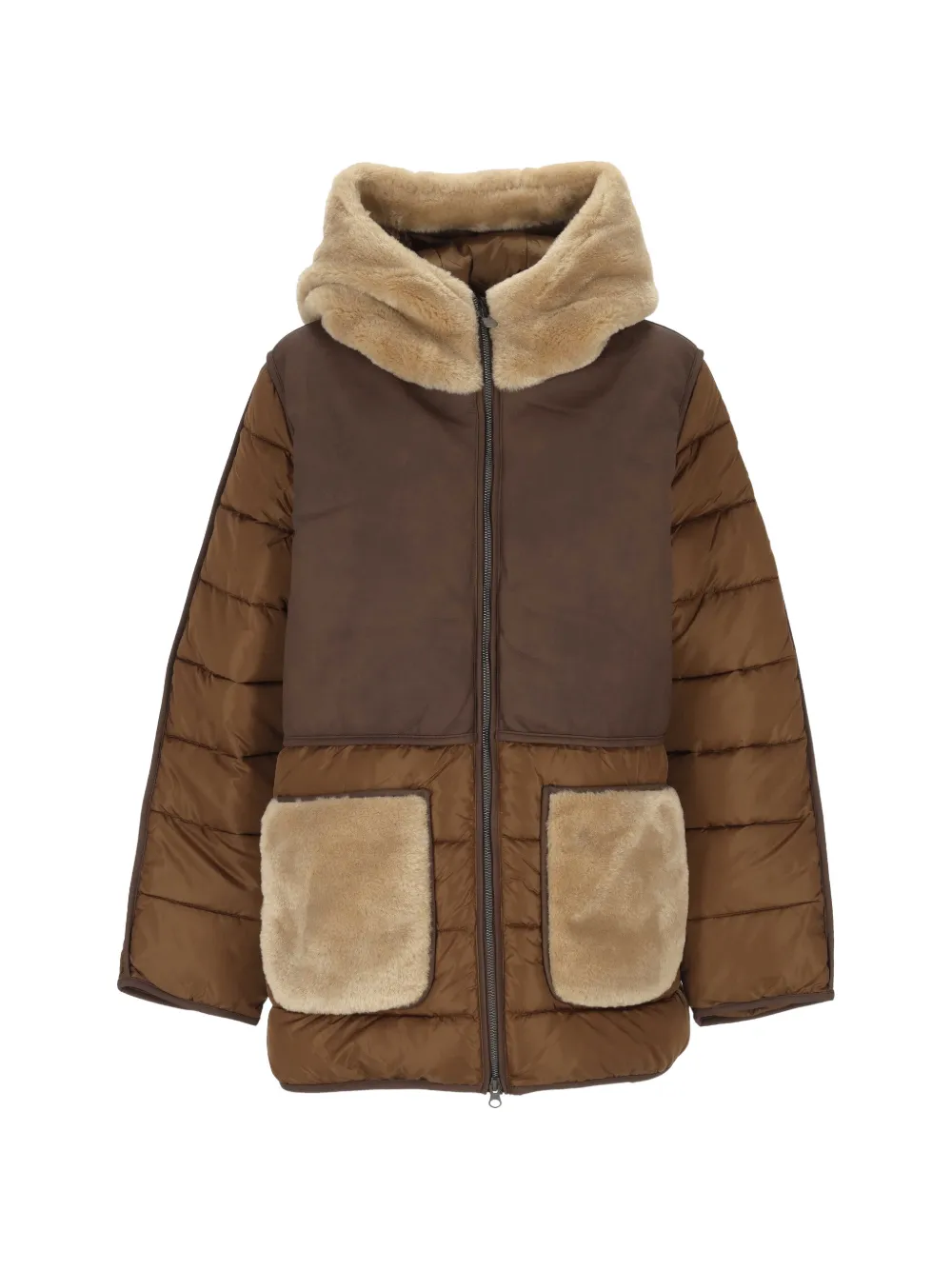 Save The Duck faux-fur-trim quilted padded jacket - Marrone