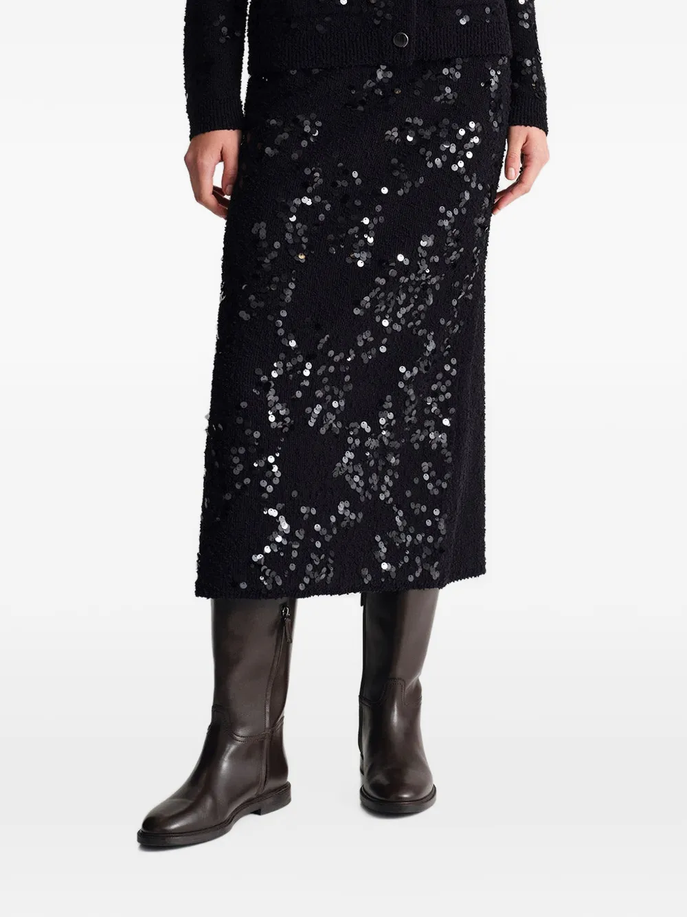 Cara Yuma sequin-embellished midi skirt Zwart