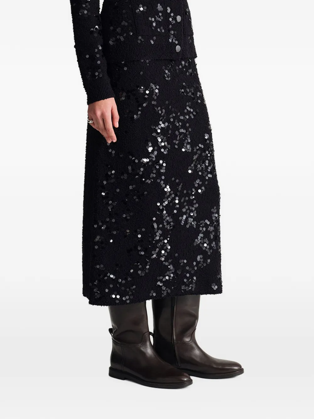 Cara Yuma sequin-embellished midi skirt Zwart