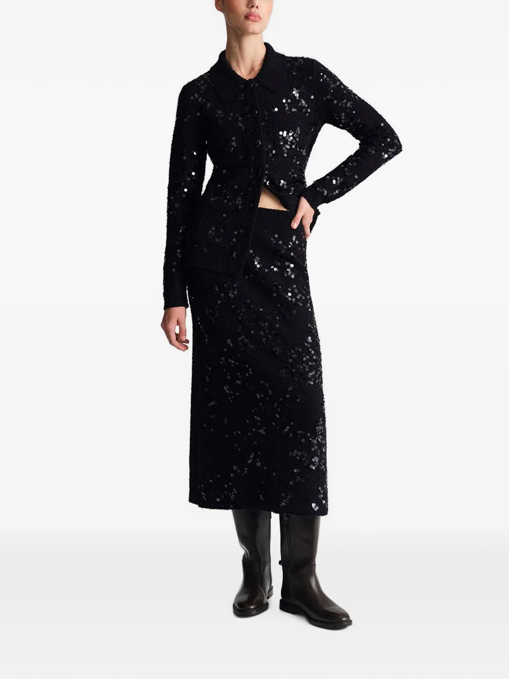 Cara Yuma sequin-embellished midi skirt Zwart