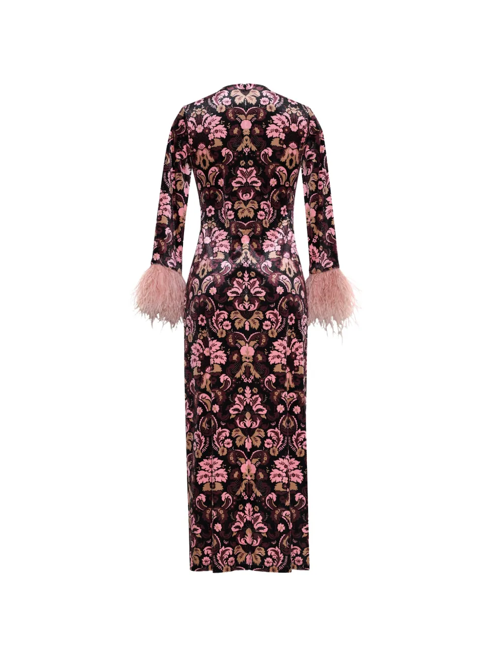 Cara Danya feather-trim damask dress Zwart