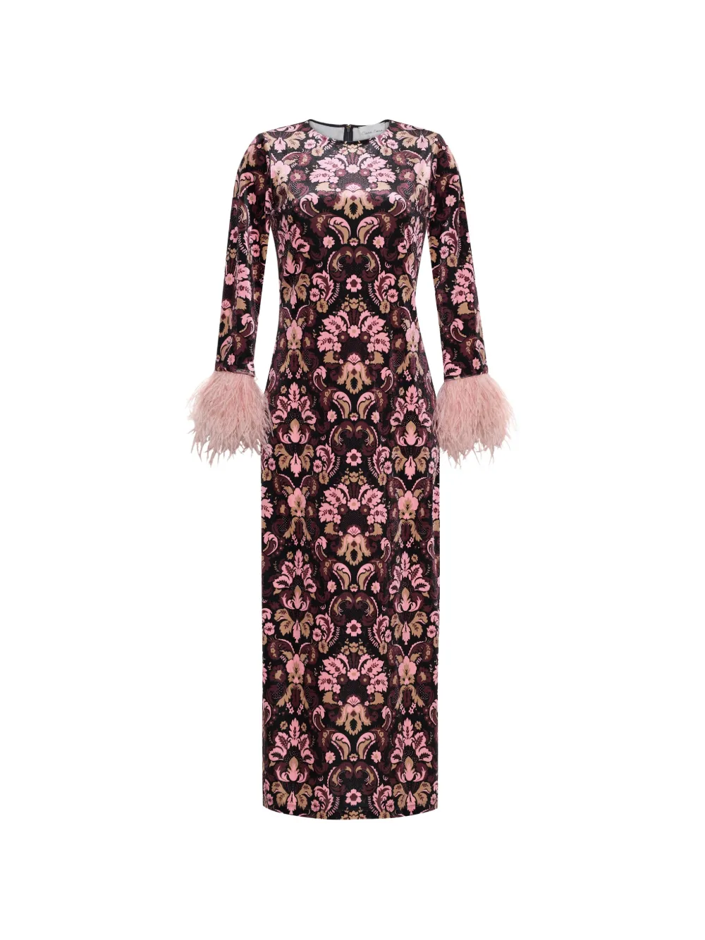 Cara Cara Danya feather-trim damask dress