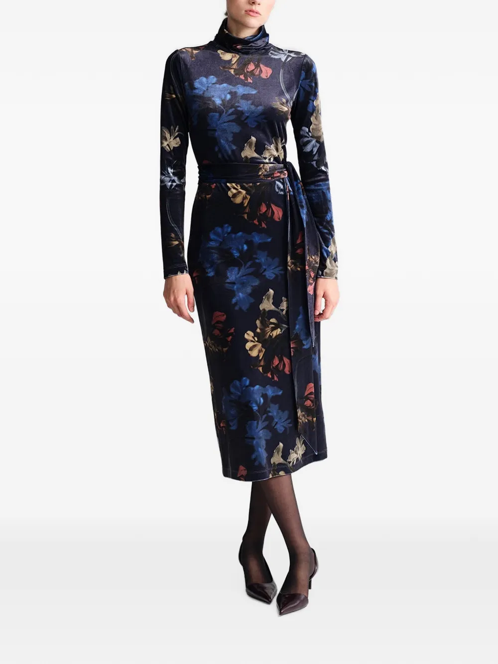 Cara Piper floral-print midi dress Blauw