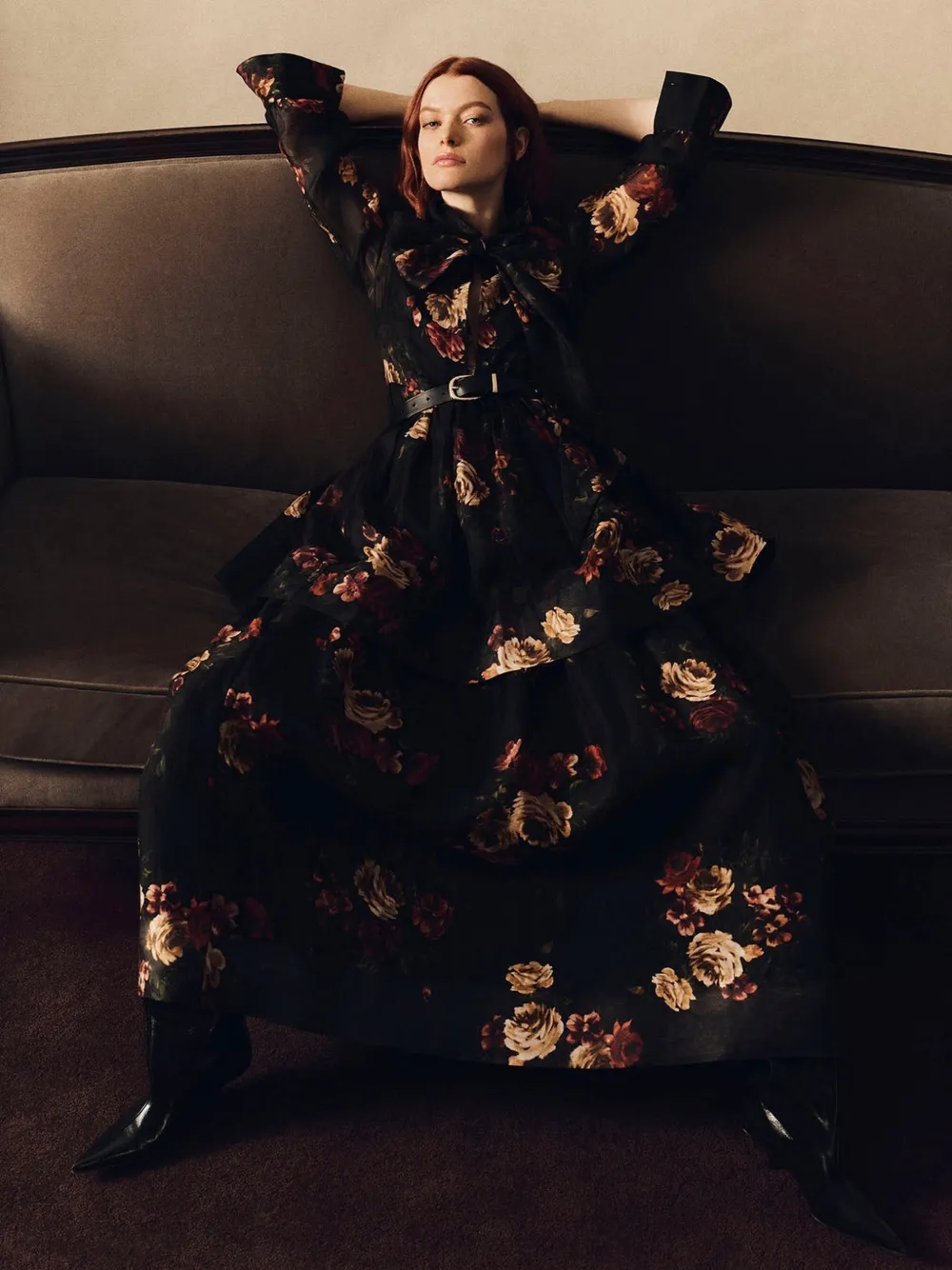 Cara Sonnie floral-print mini dress Zwart
