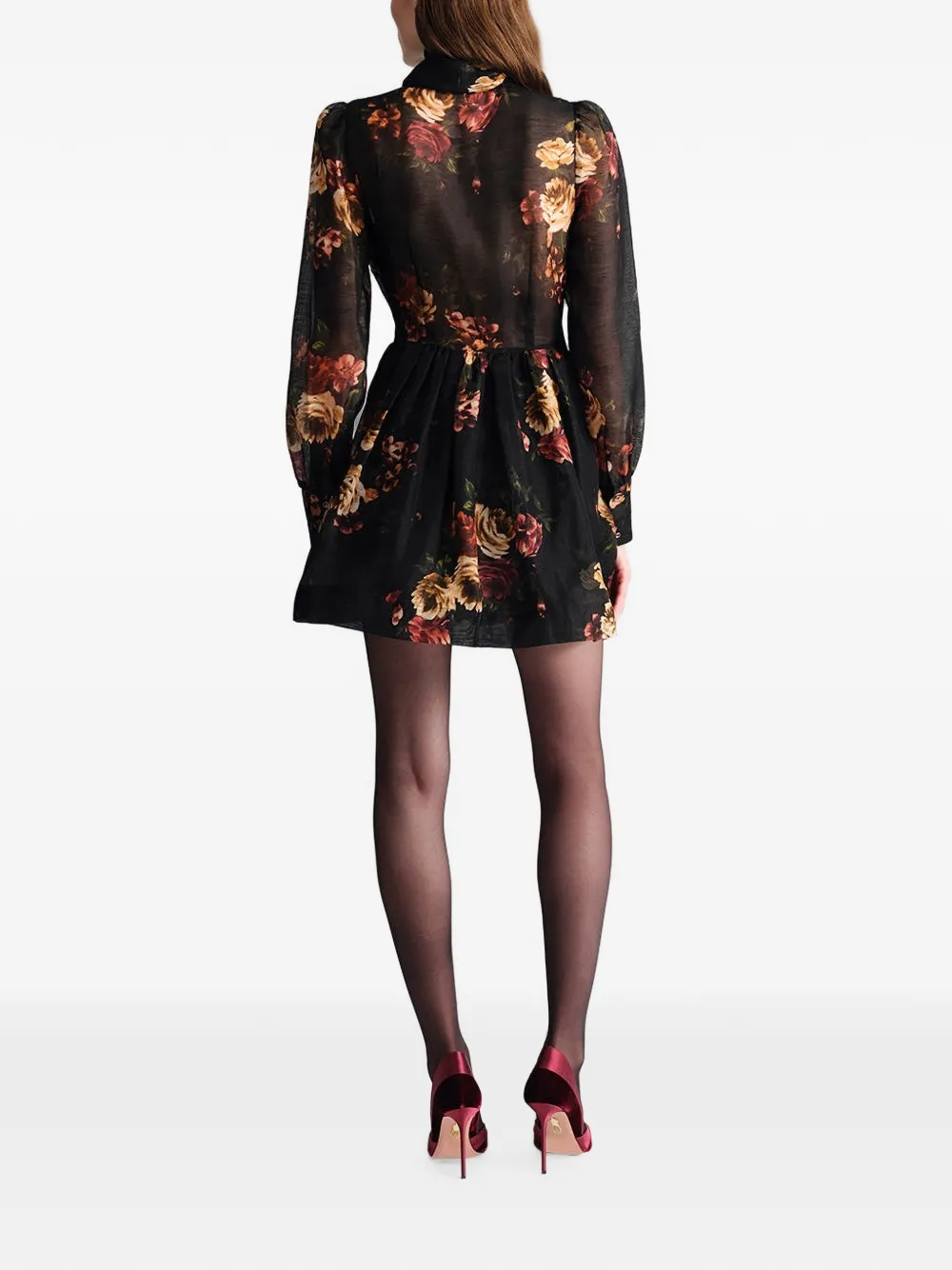 Cara Sonnie floral-print mini dress Zwart