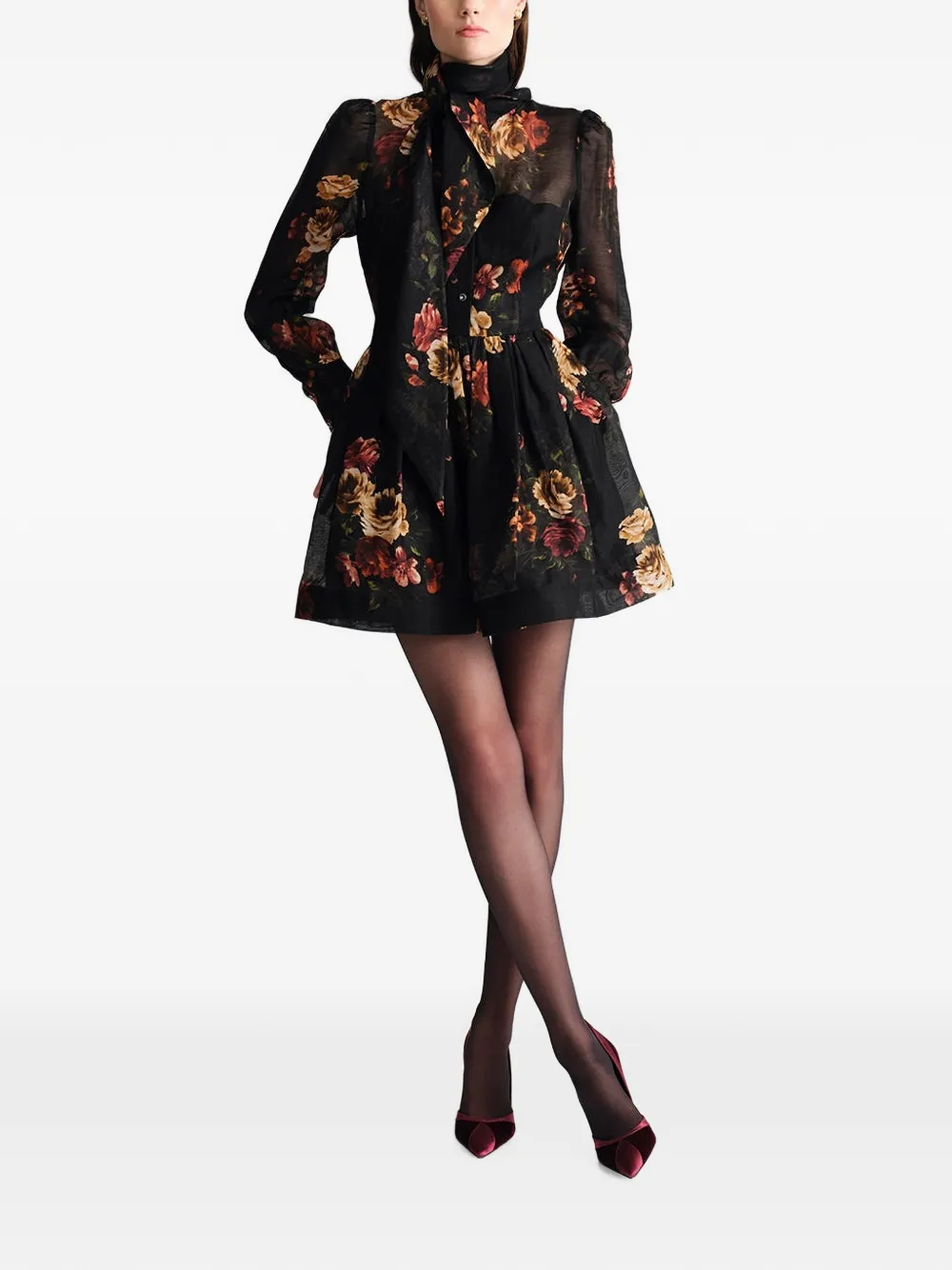 Cara Sonnie floral-print mini dress Zwart
