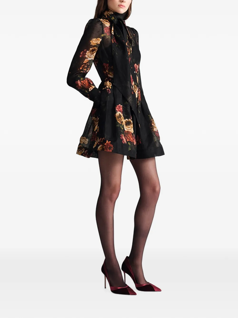 Cara Sonnie floral-print mini dress Zwart