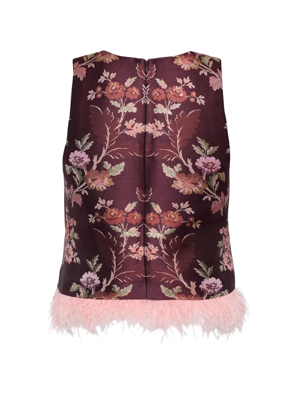 Cara Belmond feather-trim jacquard top Rood