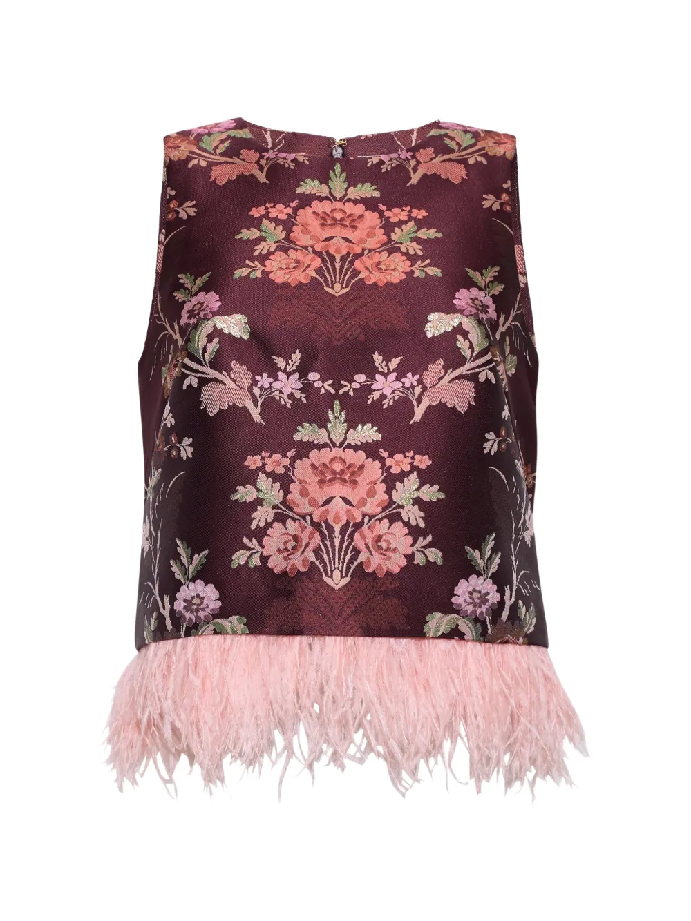 Cara Belmond feather-trim jacquard top Rood