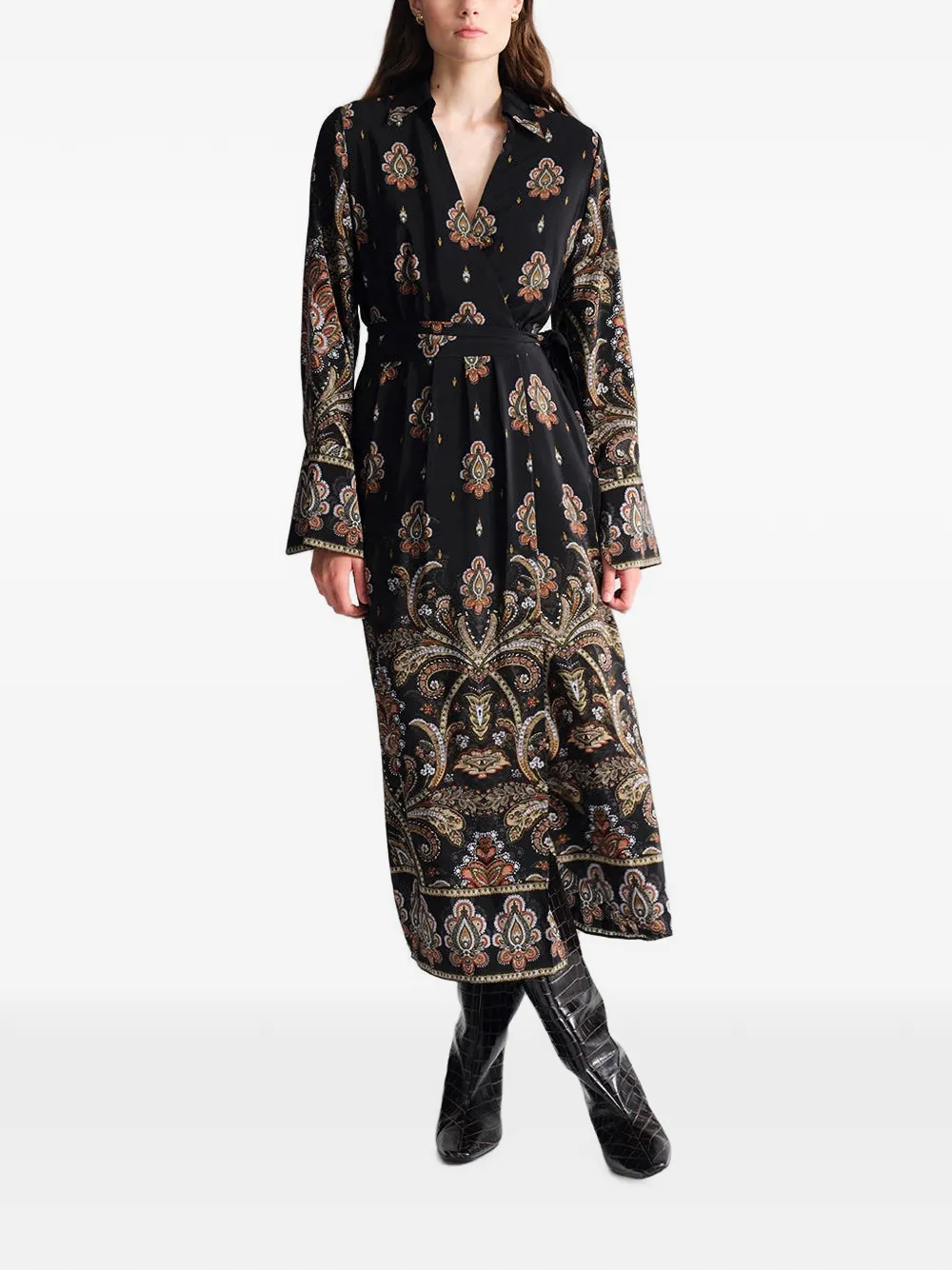 Cara Viv paisley-print midi dress Zwart