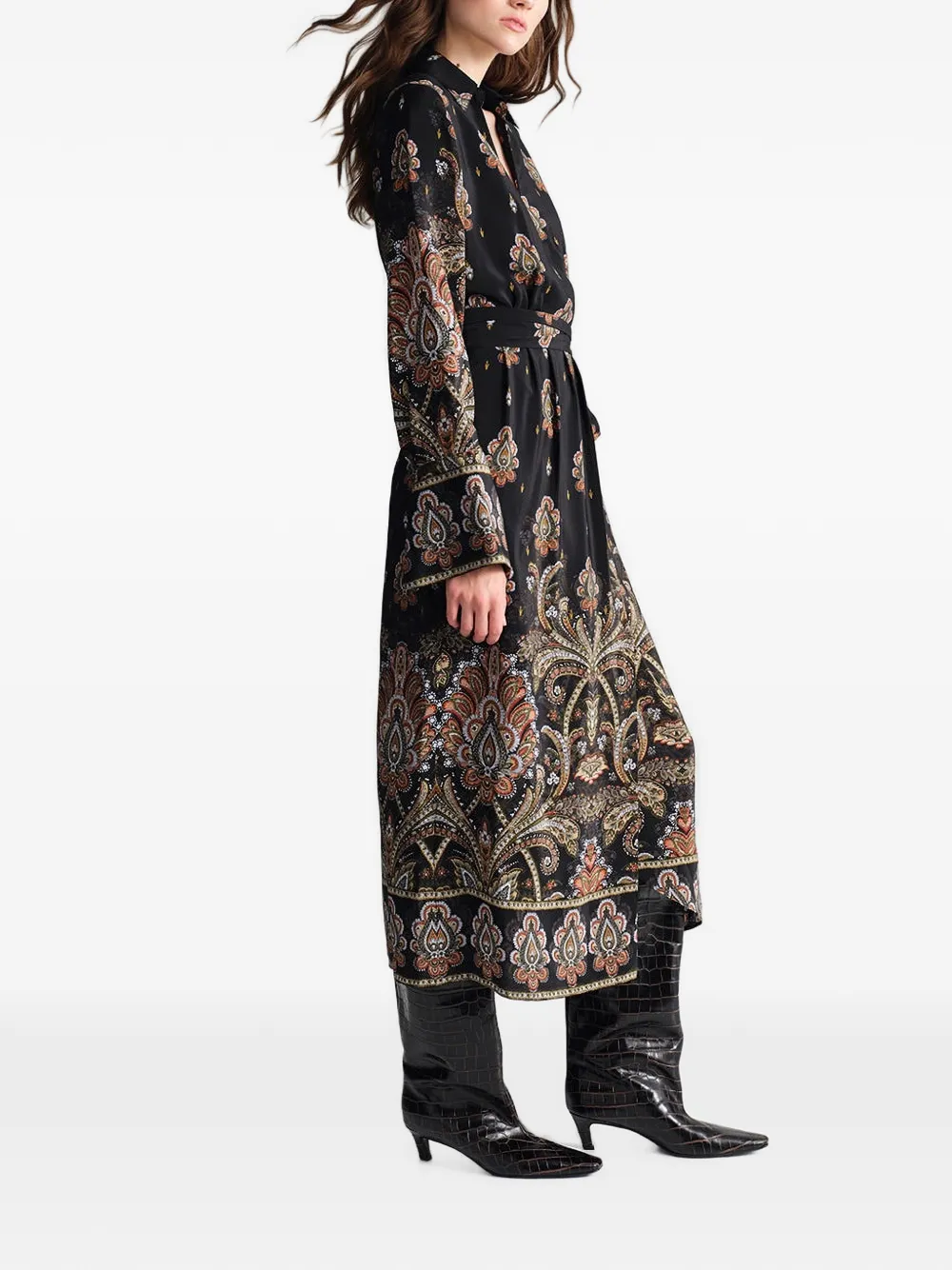 Cara Viv paisley-print midi dress Zwart
