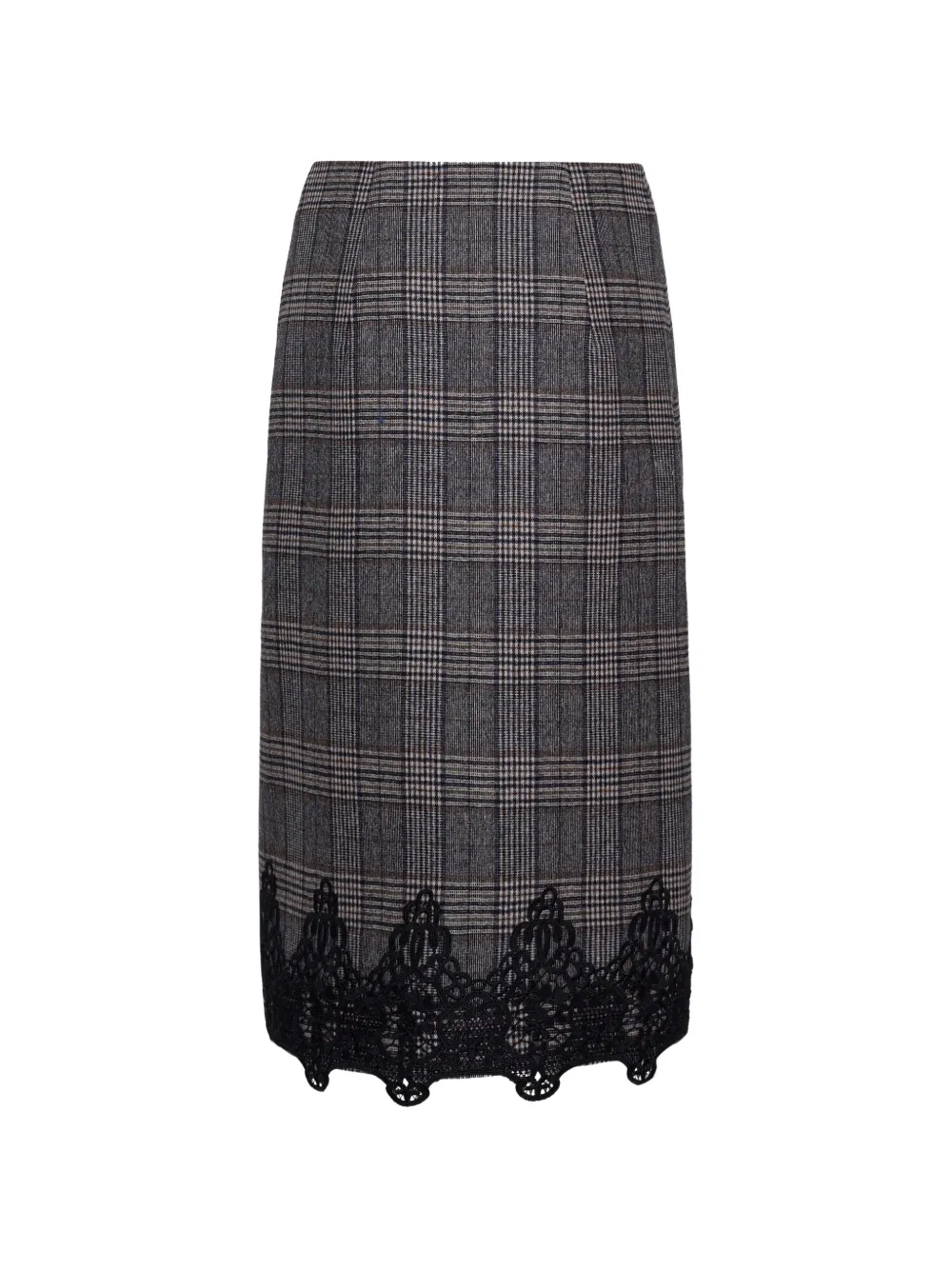 Cara Allie lace-trimmed check midi skirt Grijs