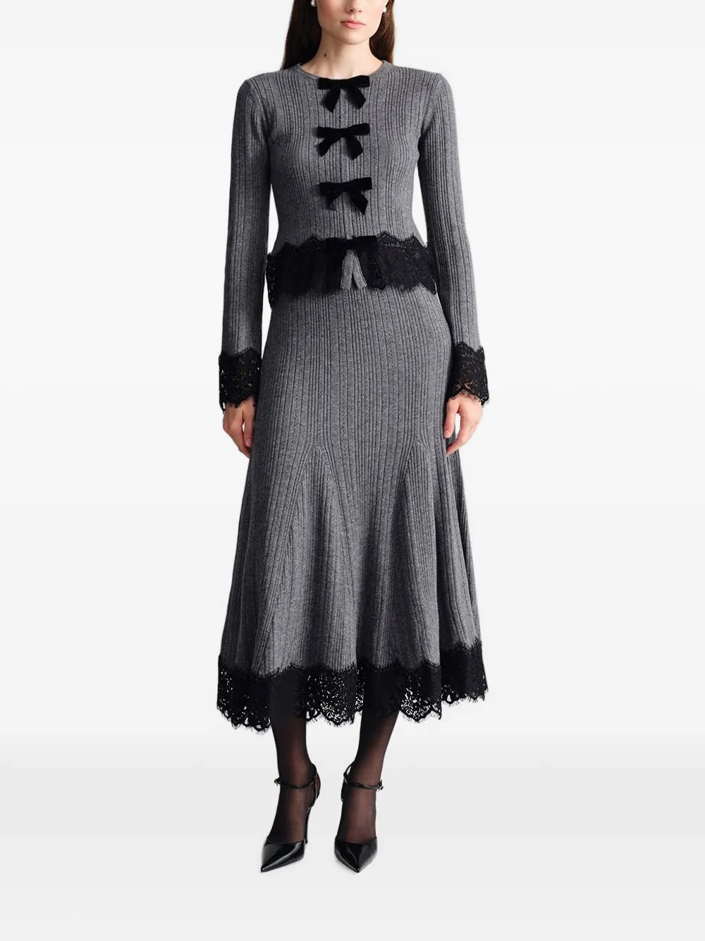 Cara Veda lace-trimmed cardigan Grijs