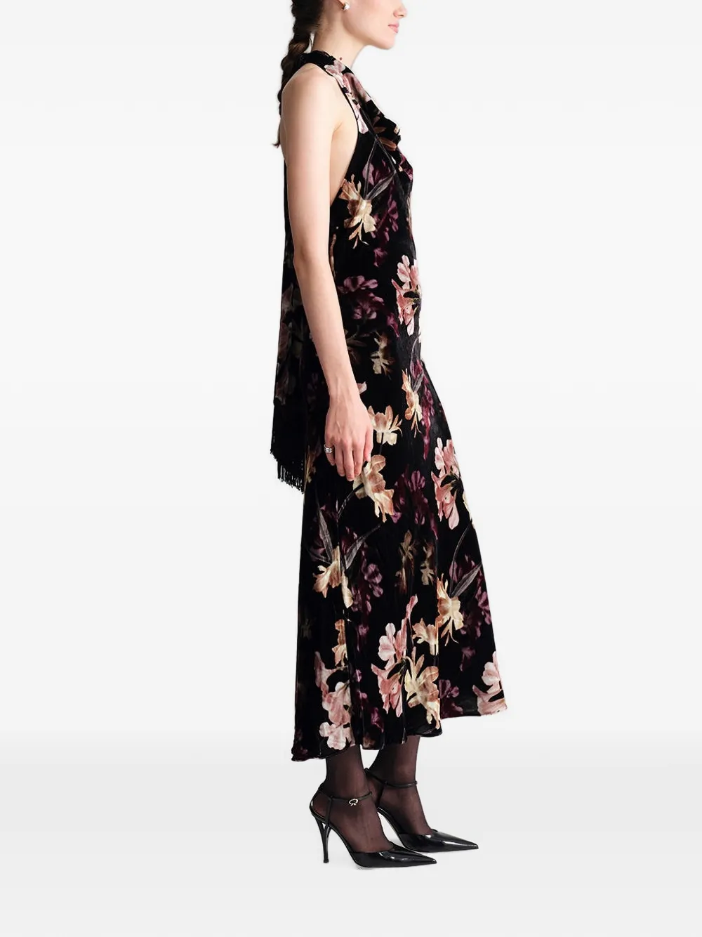 Cara Fara floral-print dress Zwart