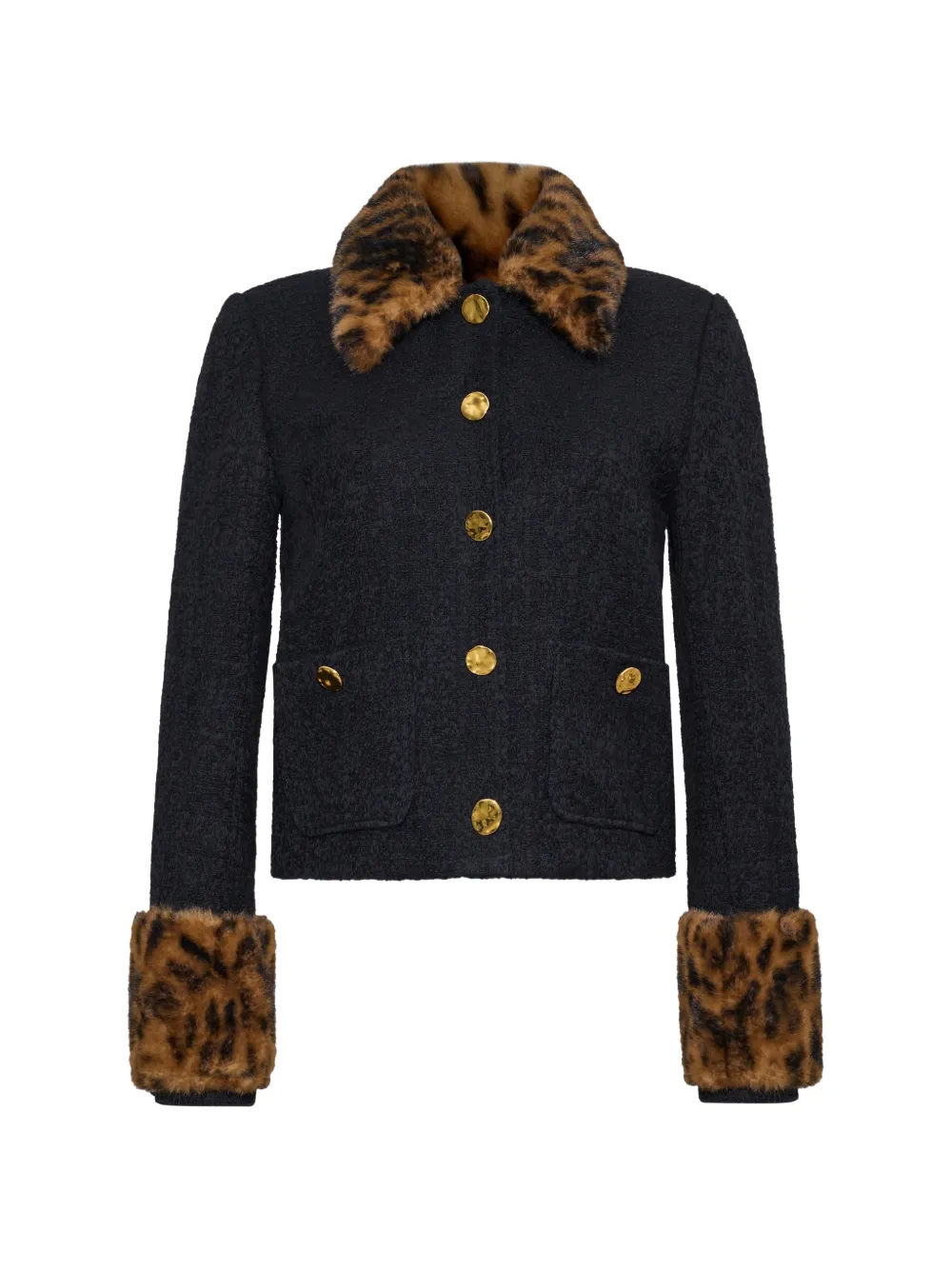 Cara Cara Benecio leopard-trim tweed jacket
