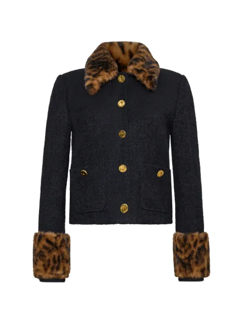 Cara Cara Benecio leopard-trim tweed jacket