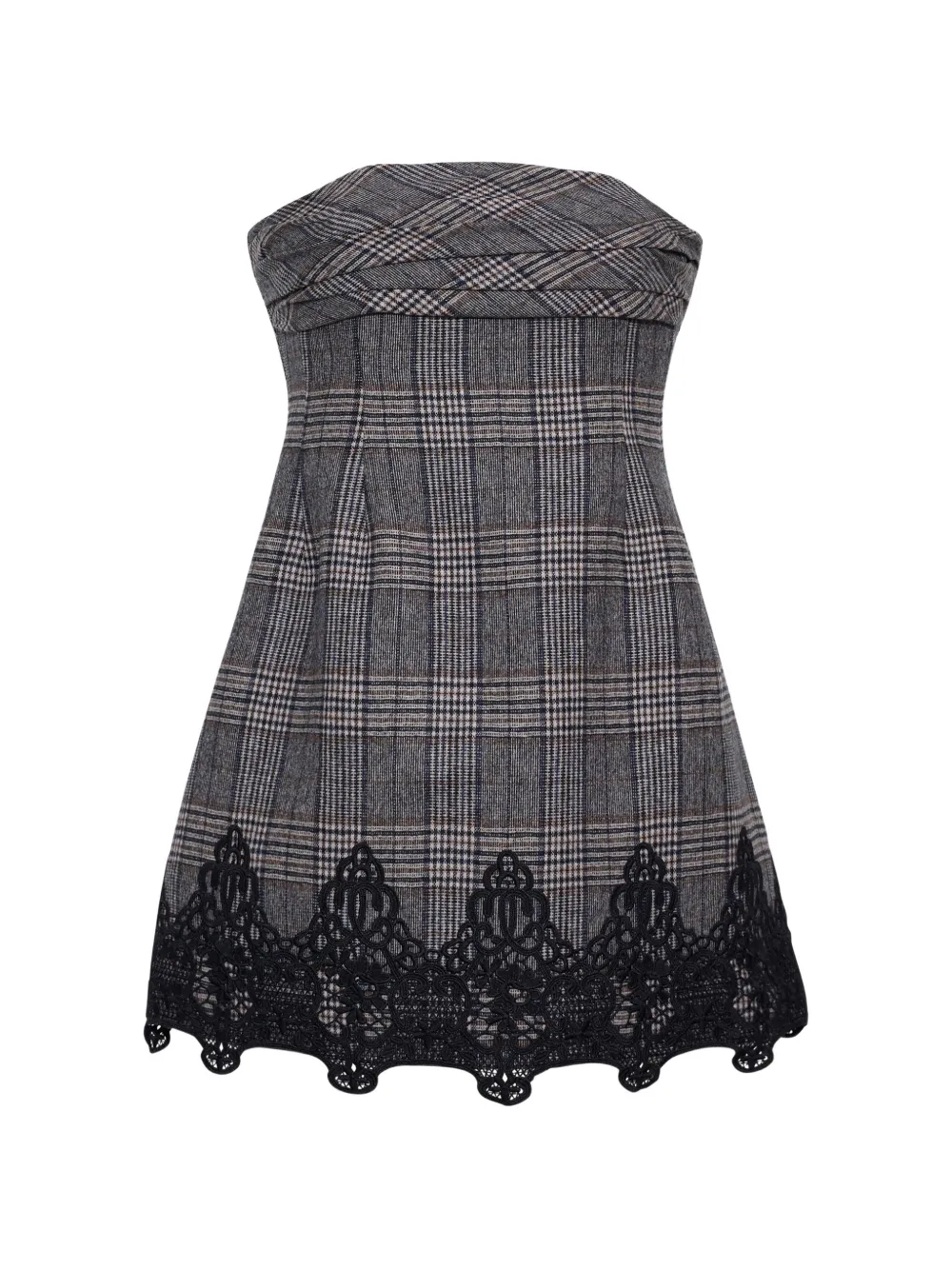 Cara Cara Ina lace-trim plaid mini dress