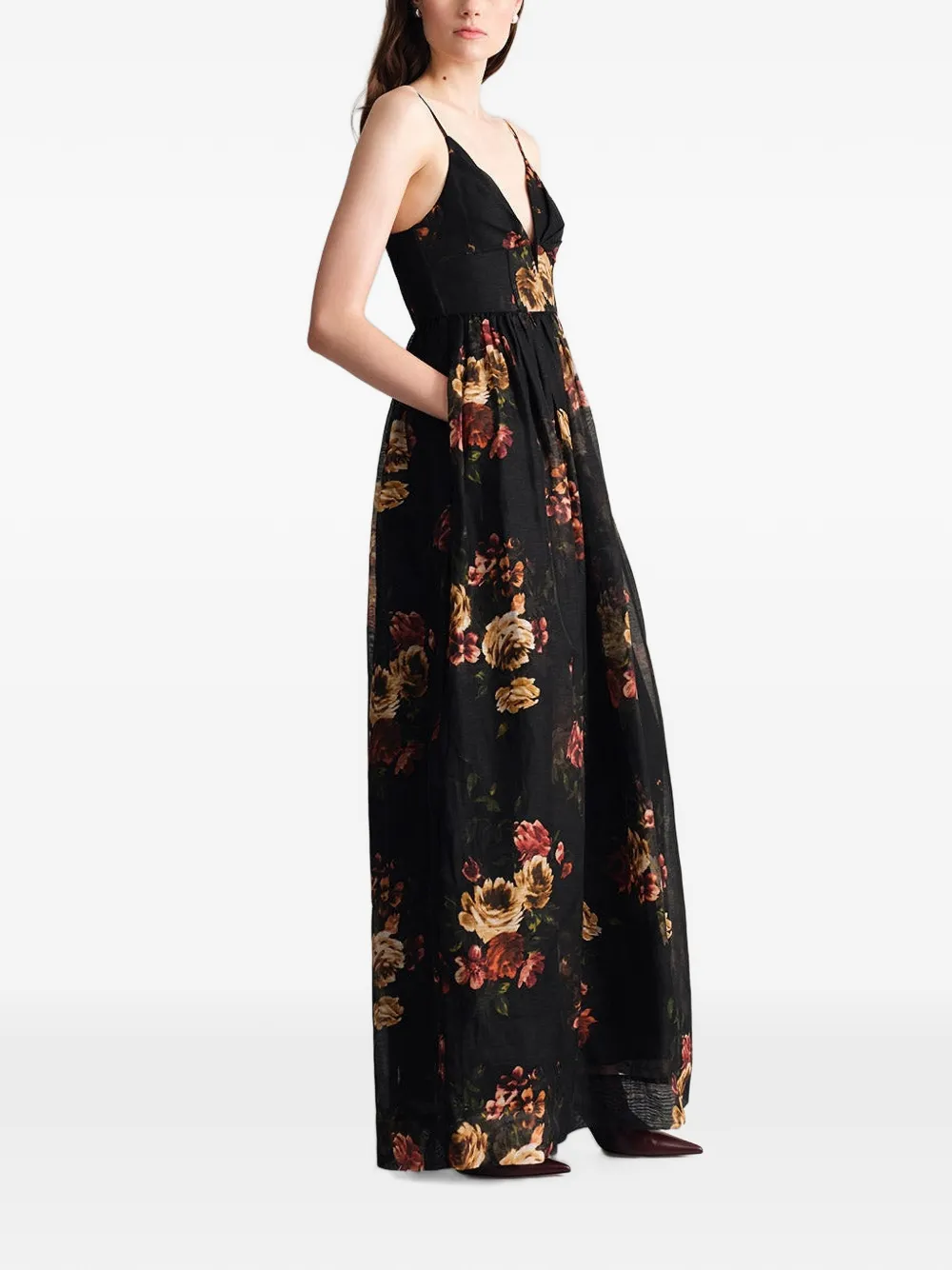 Cara Pero floral-print maxi dress Zwart