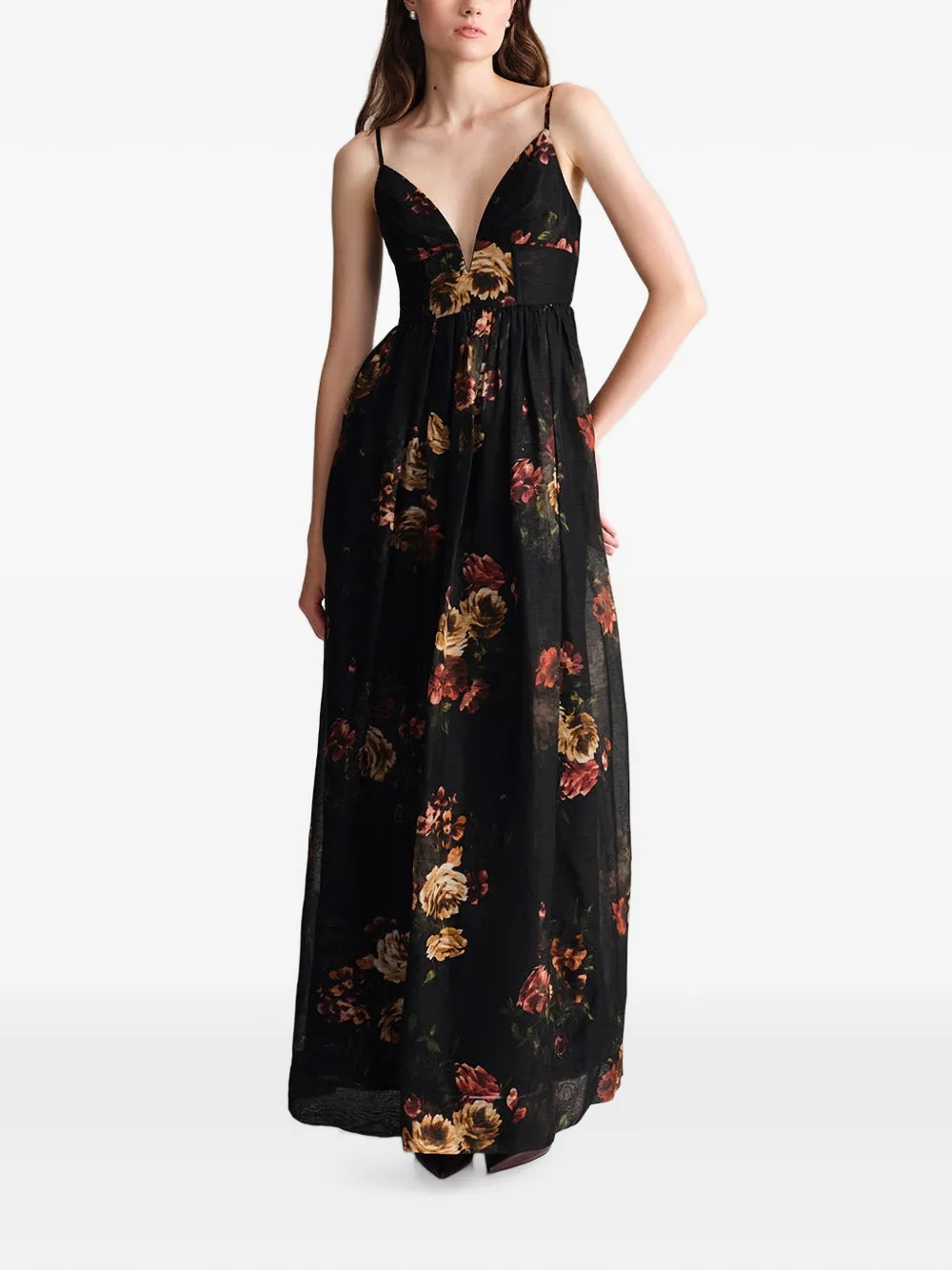 Cara Pero floral-print maxi dress Zwart
