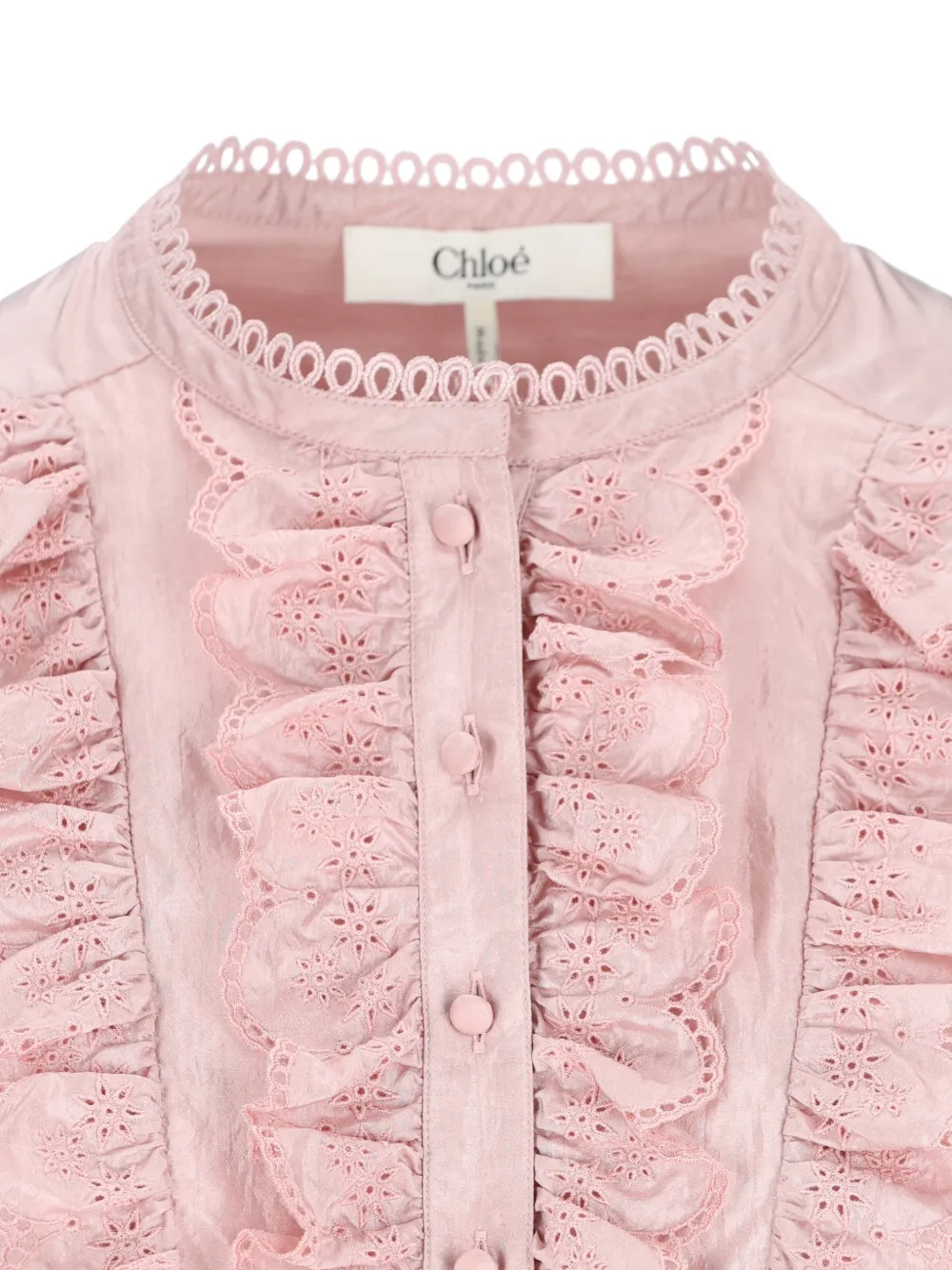 Chloé Top met geborduurd detail en ruches Roze