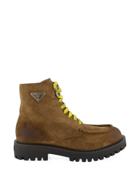 Prada aged-suede lace-up ankle boots