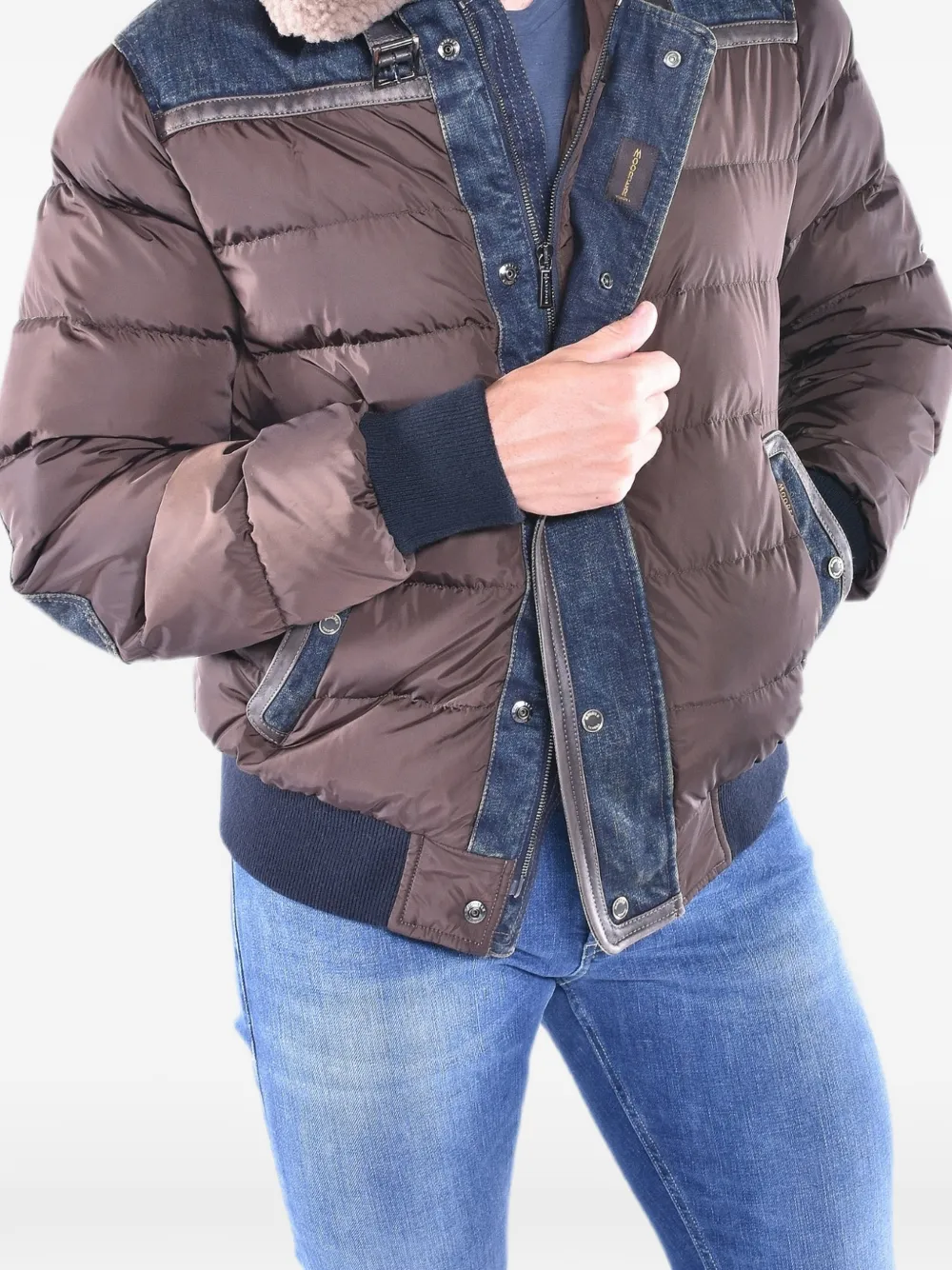 Moorer Viani gewatteerd jack met denim vlak Bruin