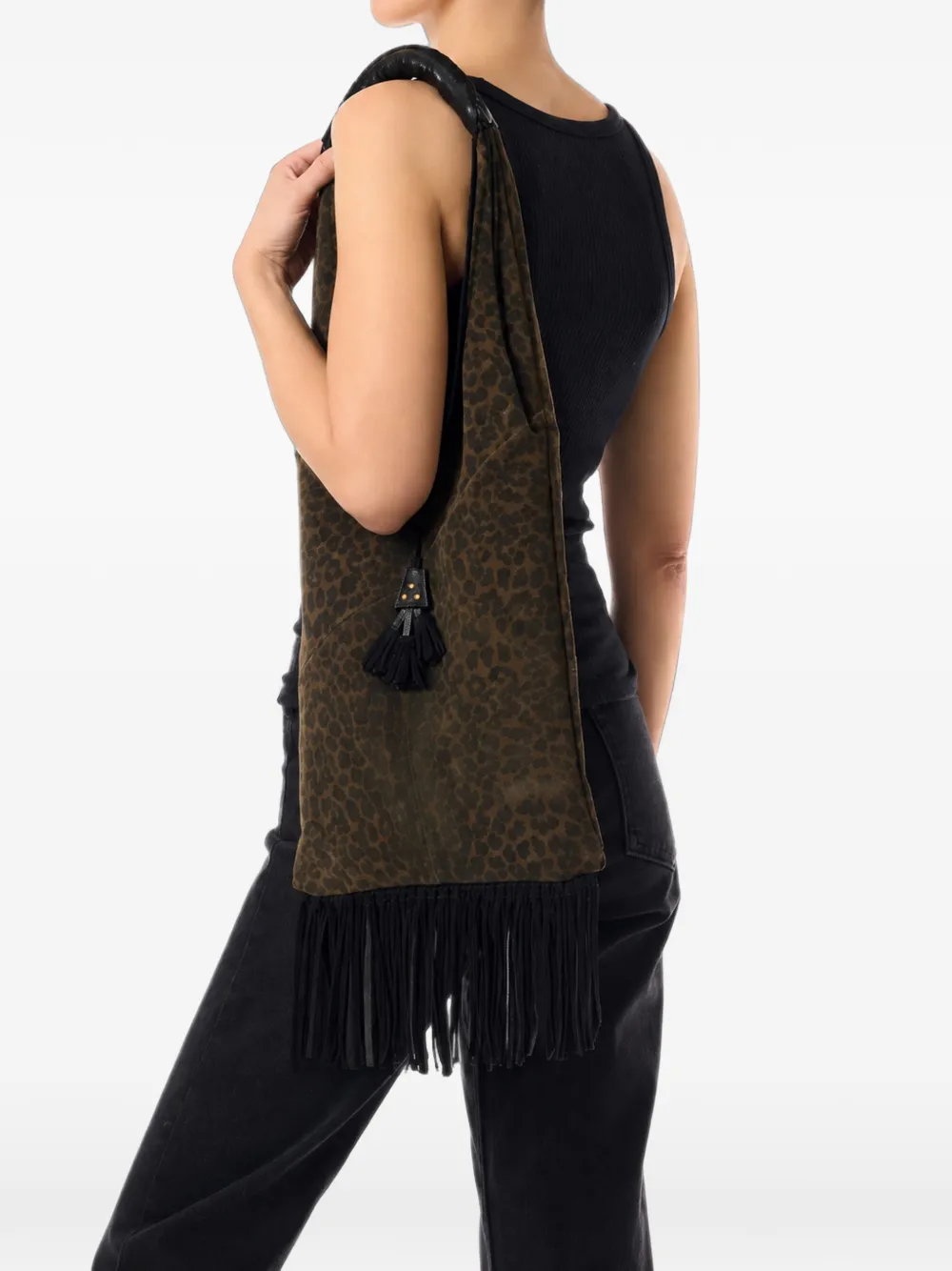Jérôme Dreyfuss Aram leopard-print fringed shoulder bag Bruin