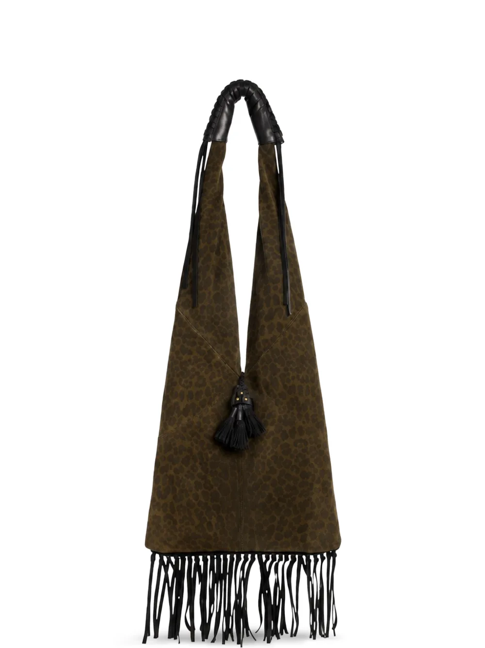 Jérôme Dreyfuss Aram Schultertasche mit Leopardenprint und Fransen - Braun