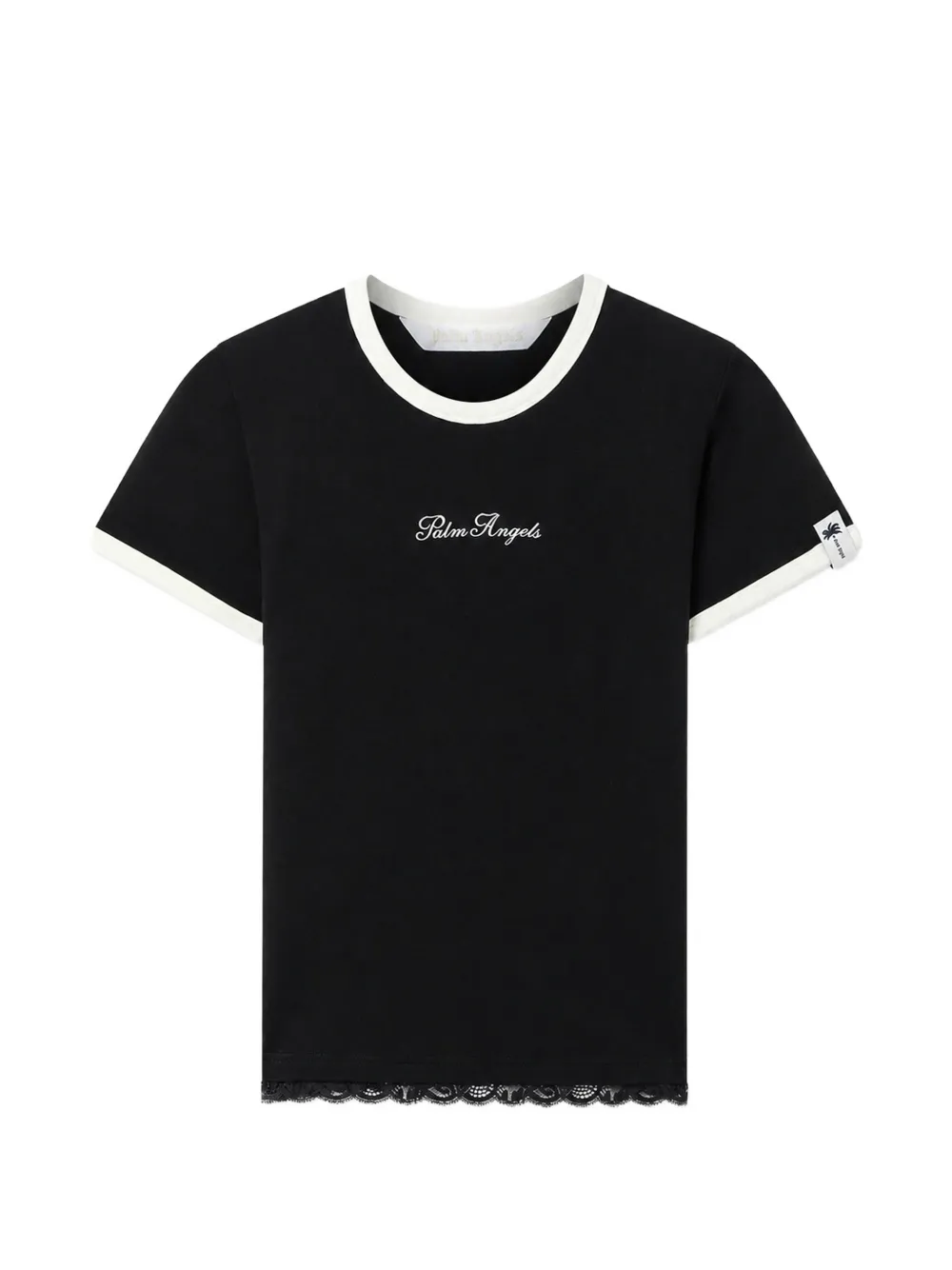Palm Angels lace-trim logo-print T-shirt Zwart
